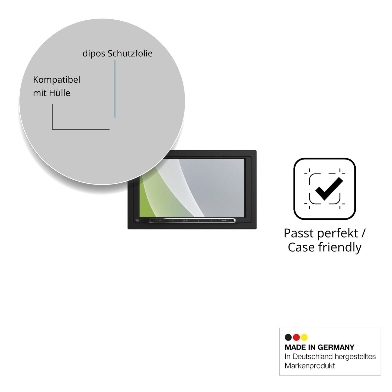 Schutzfolie mit optimaler Passform, zur Verwendung mit Hüllen geeignet