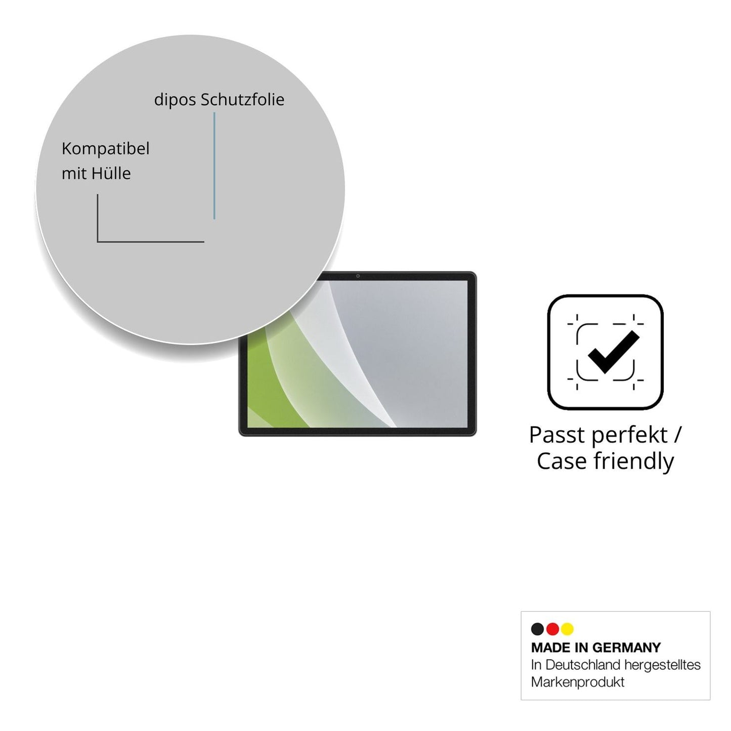 Schutzfolie mit optimaler Passform, zur Verwendung mit Hüllen geeignet
