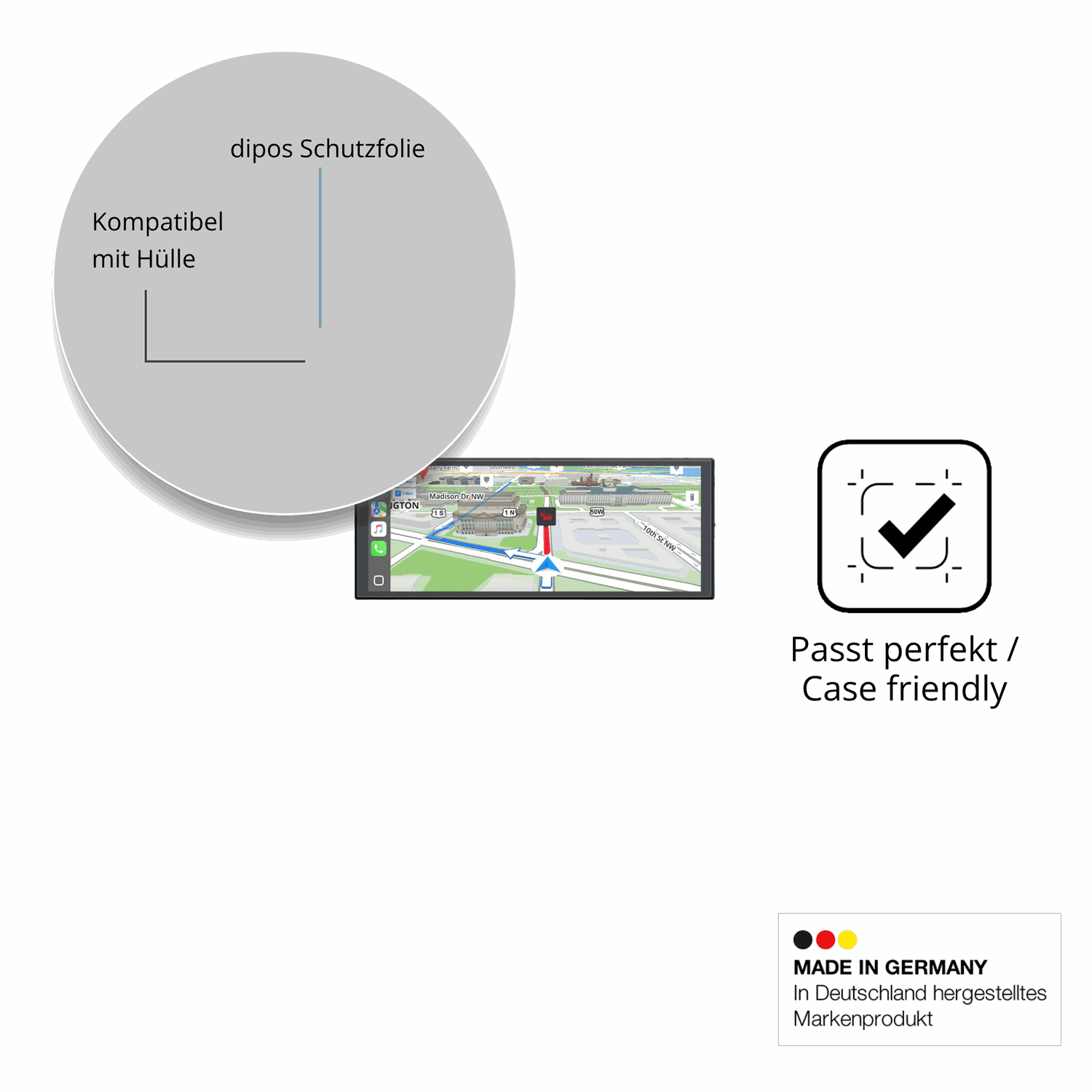 Schutzfolie mit optimaler Passform, zur Verwendung mit Hüllen geeignet