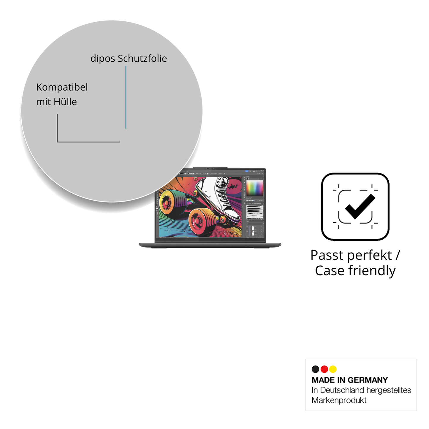 Schutzfolie mit optimaler Passform, zur Verwendung mit Hüllen geeignet