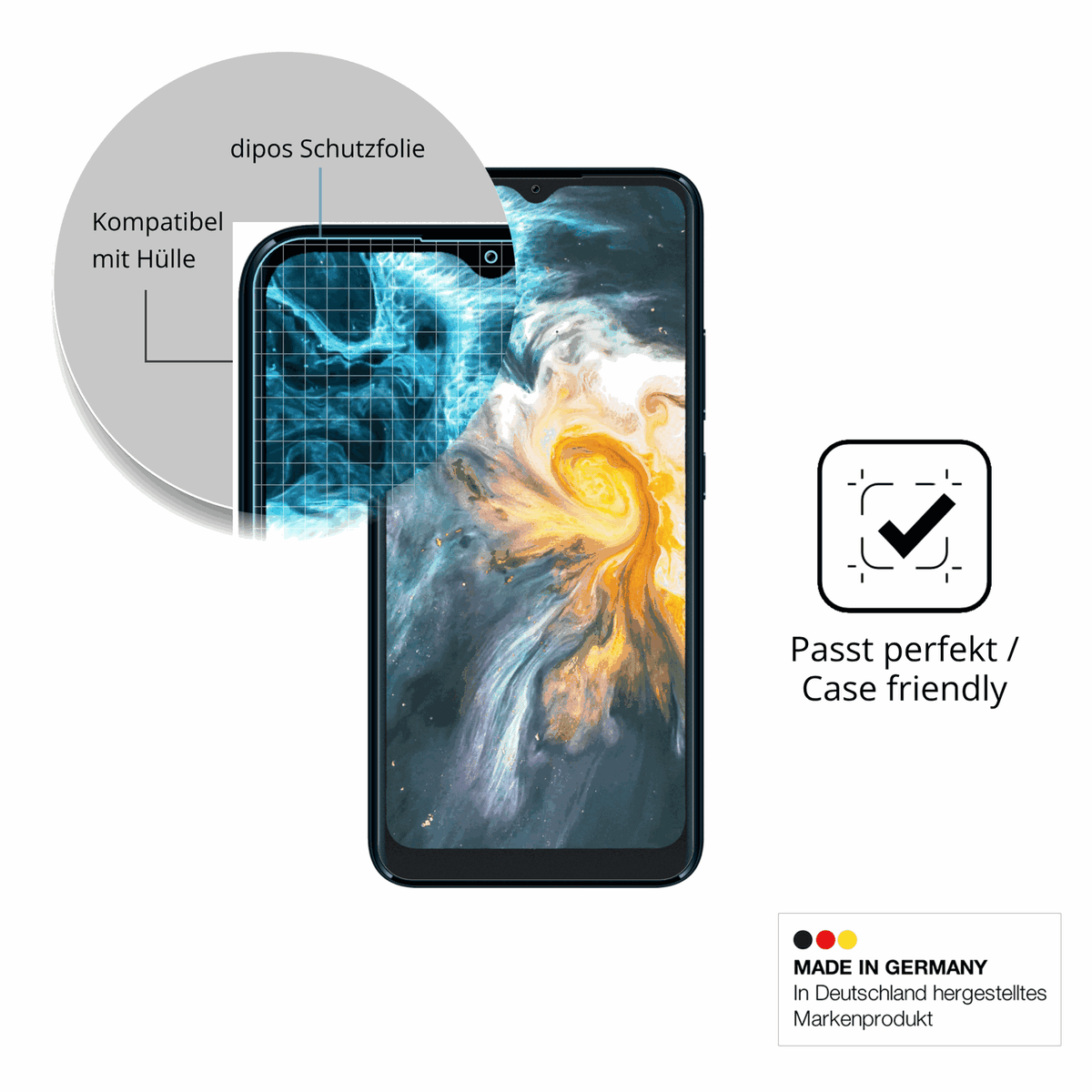 Schutzfolie mit optimaler Passform, zur Verwendung mit Hüllen geeignet
