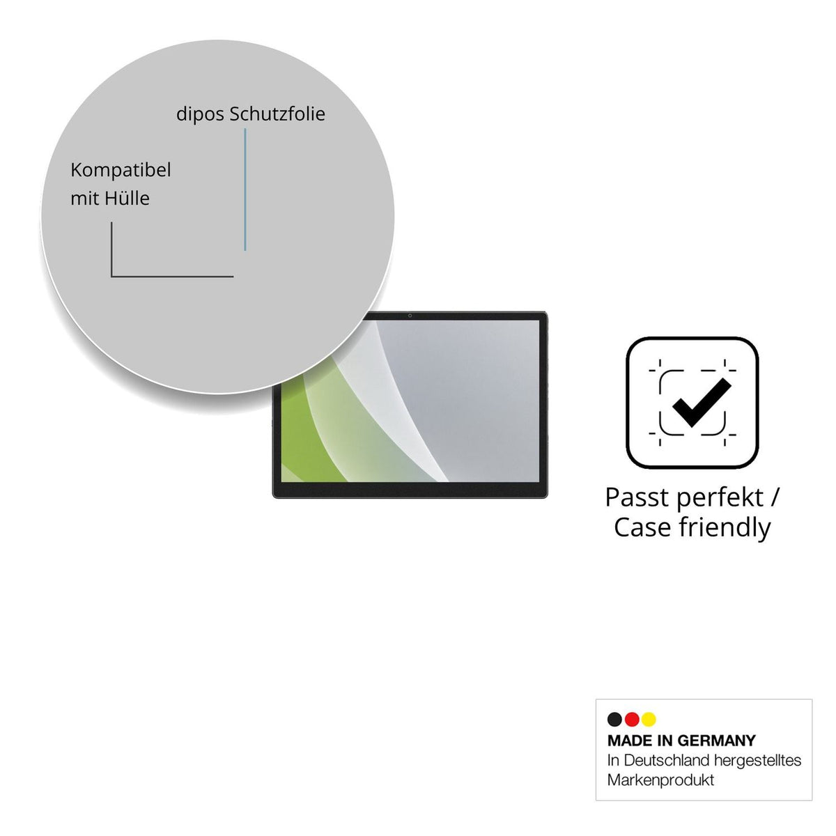 Schutzfolie mit optimaler Passform, zur Verwendung mit Hüllen geeignet