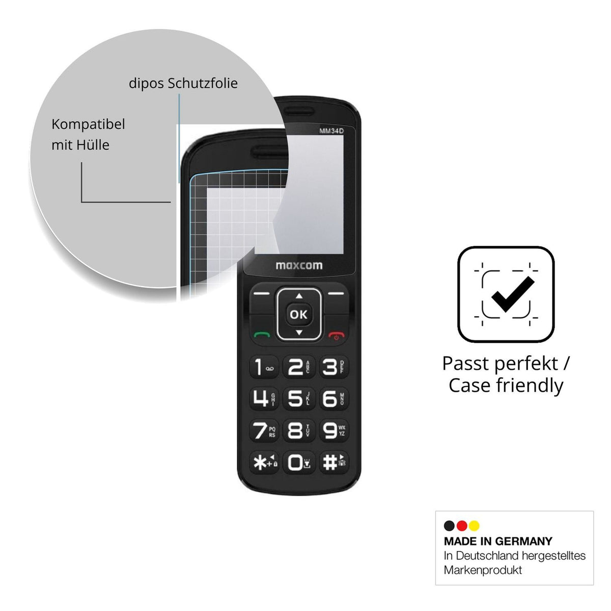 Schutzfolie mit optimaler Passform, zur Verwendung mit Hüllen geeignet
