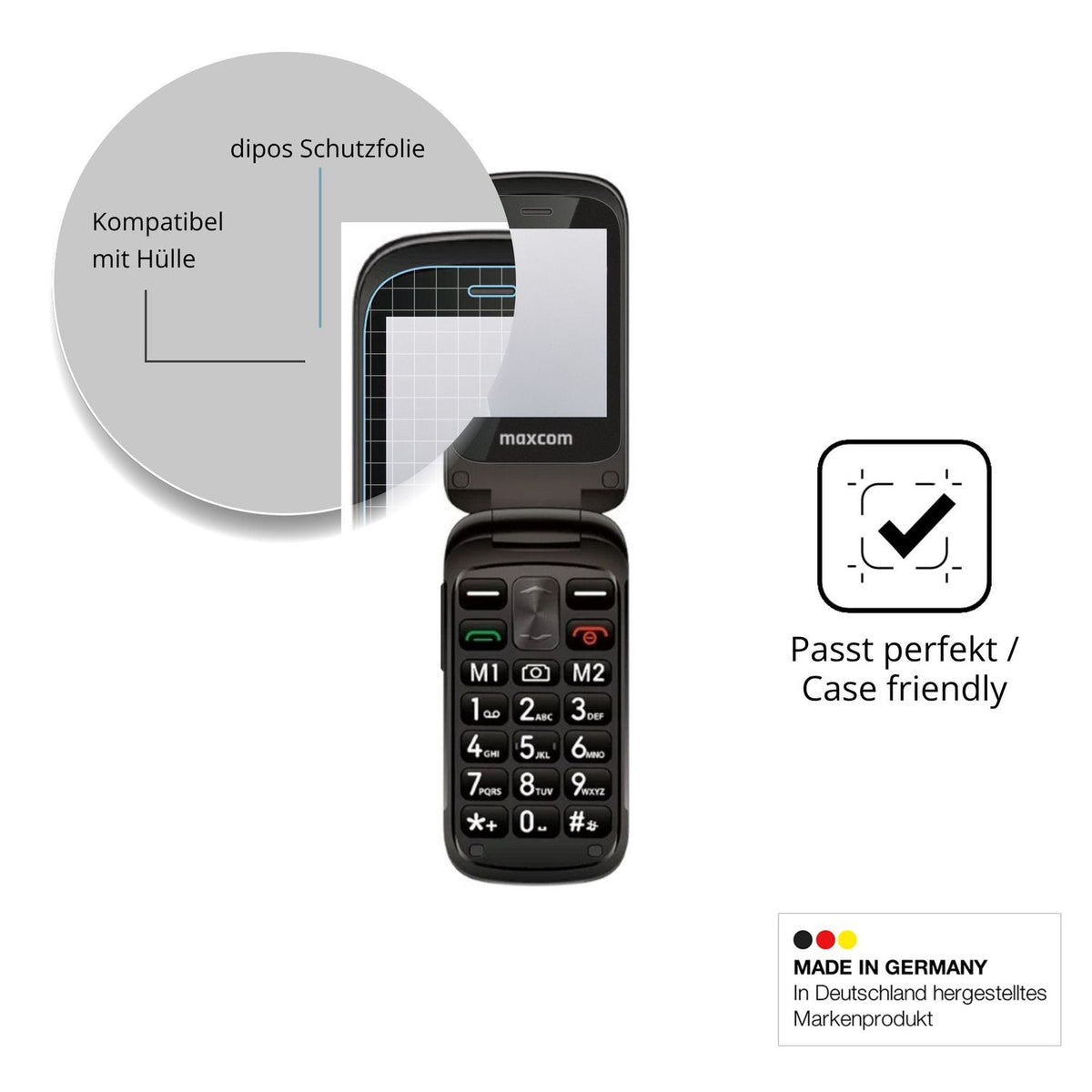 Schutzfolie mit optimaler Passform, zur Verwendung mit Hüllen geeignet