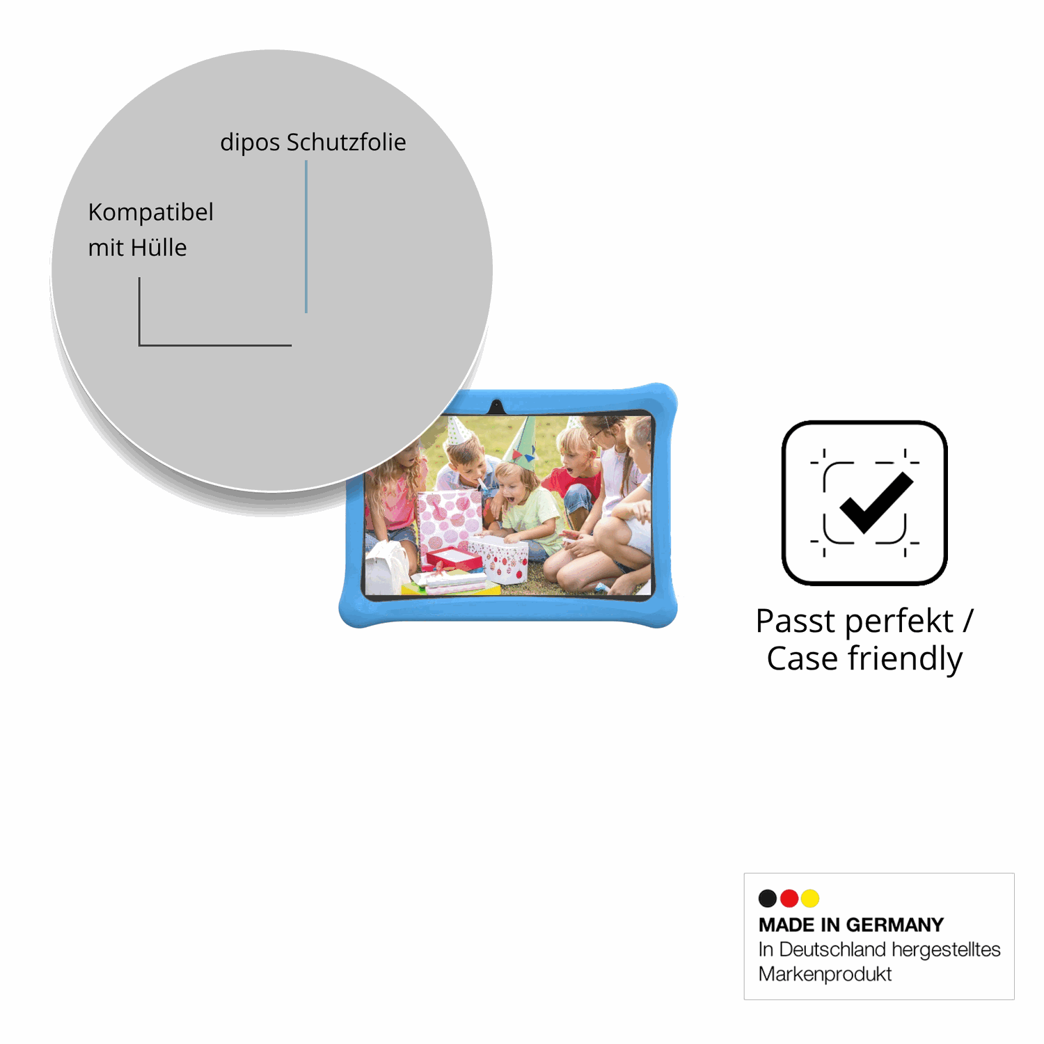 Schutzfolie mit optimaler Passform, zur Verwendung mit Hüllen geeignet