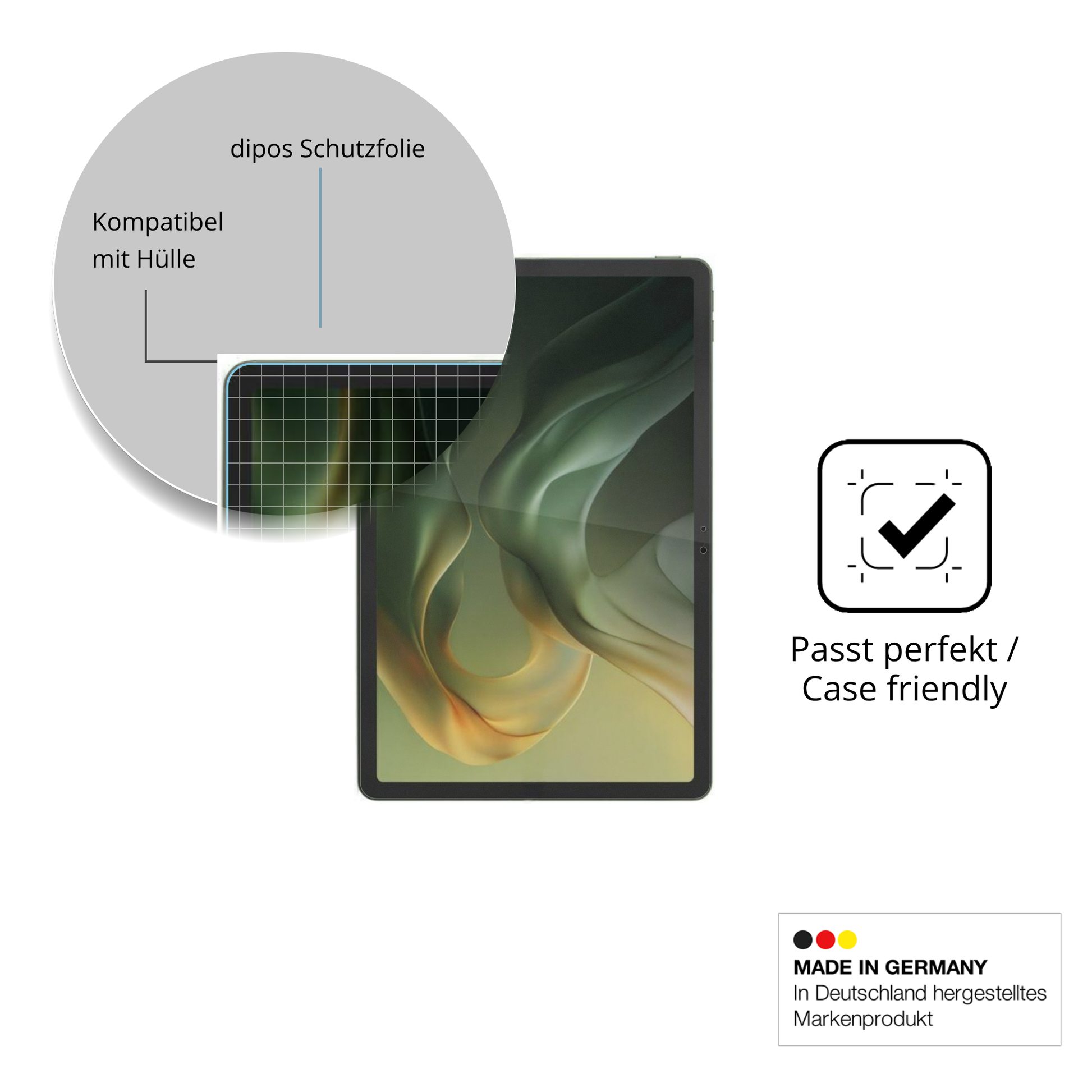 Schutzfolie mit optimaler Passform, zur Verwendung mit Hüllen geeignet