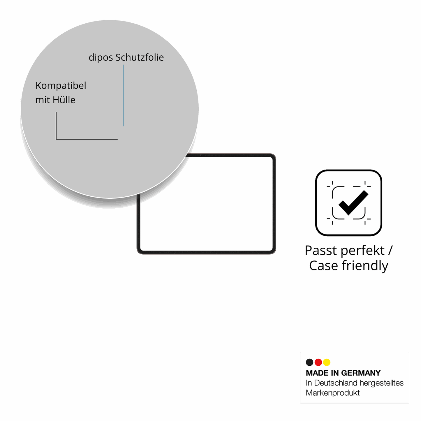 Schutzfolie mit optimaler Passform, zur Verwendung mit Hüllen geeignet