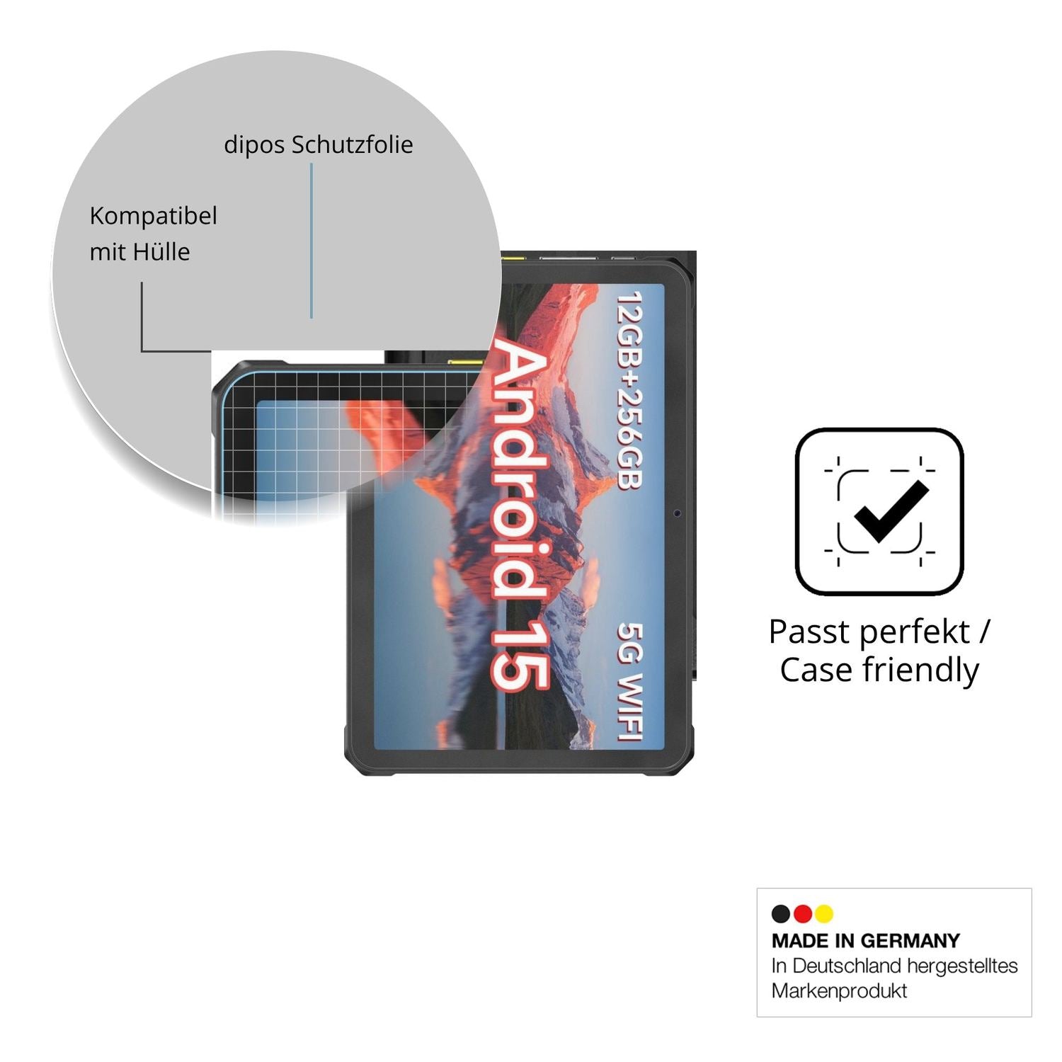 Schutzfolie mit optimaler Passform, zur Verwendung mit Hüllen geeignet