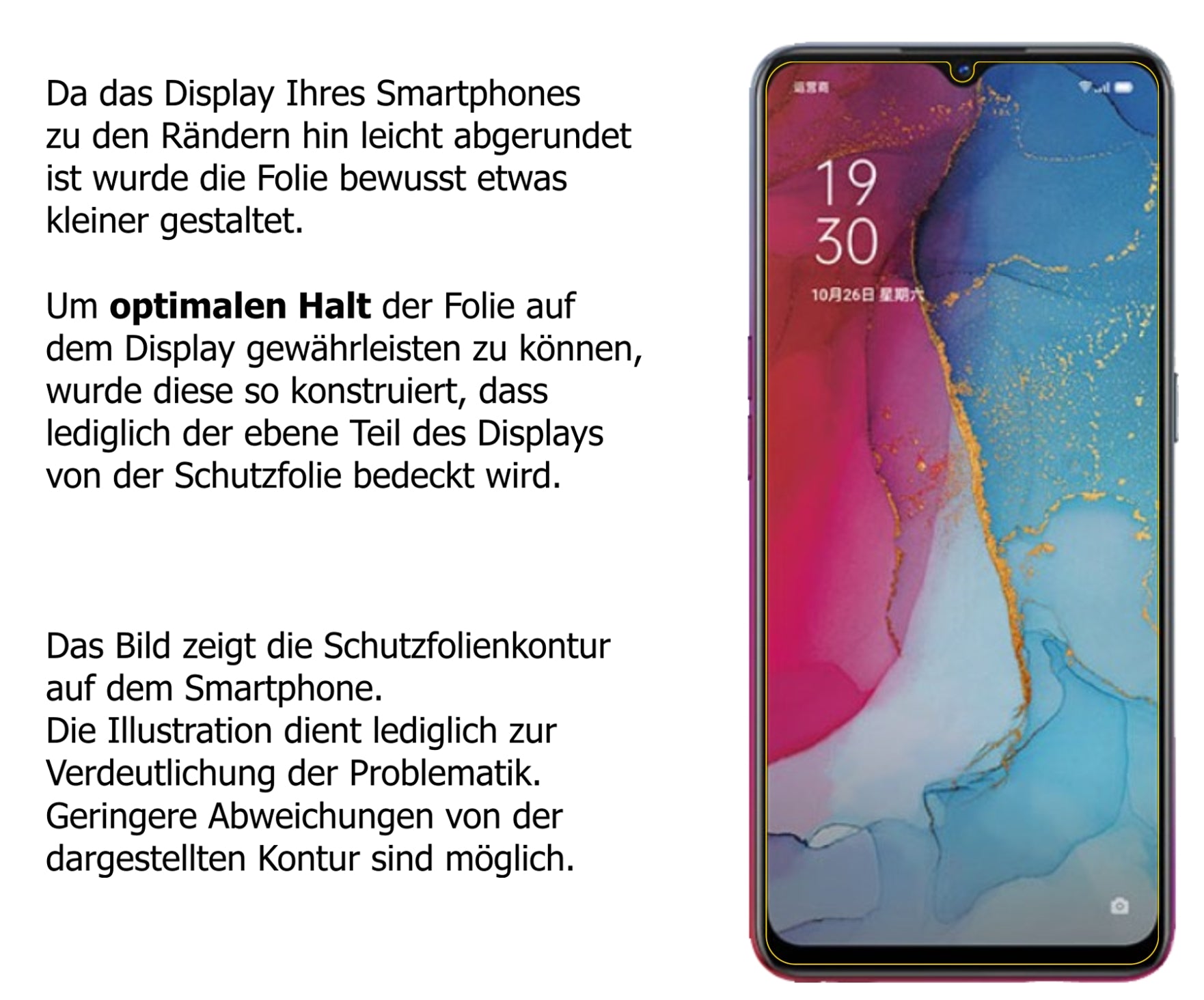 Schutzfolie mit optimaler Passform, zur Verwendung mit Hüllen geeignet