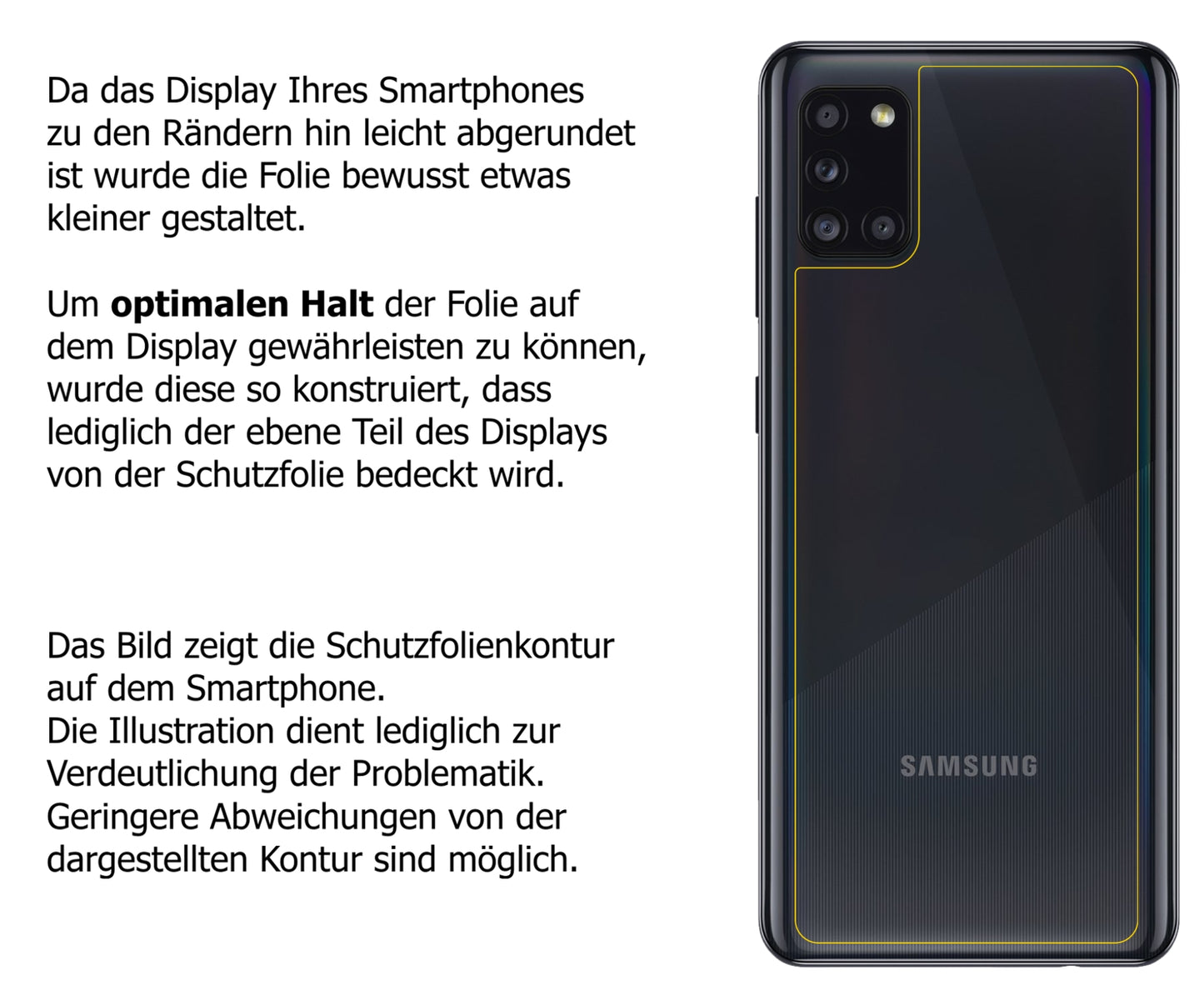 dipos Displayschutz für Samsung Galaxy A31 Rückseite, transparente Oberfläche, perfekte Passform auch für die Rundungen