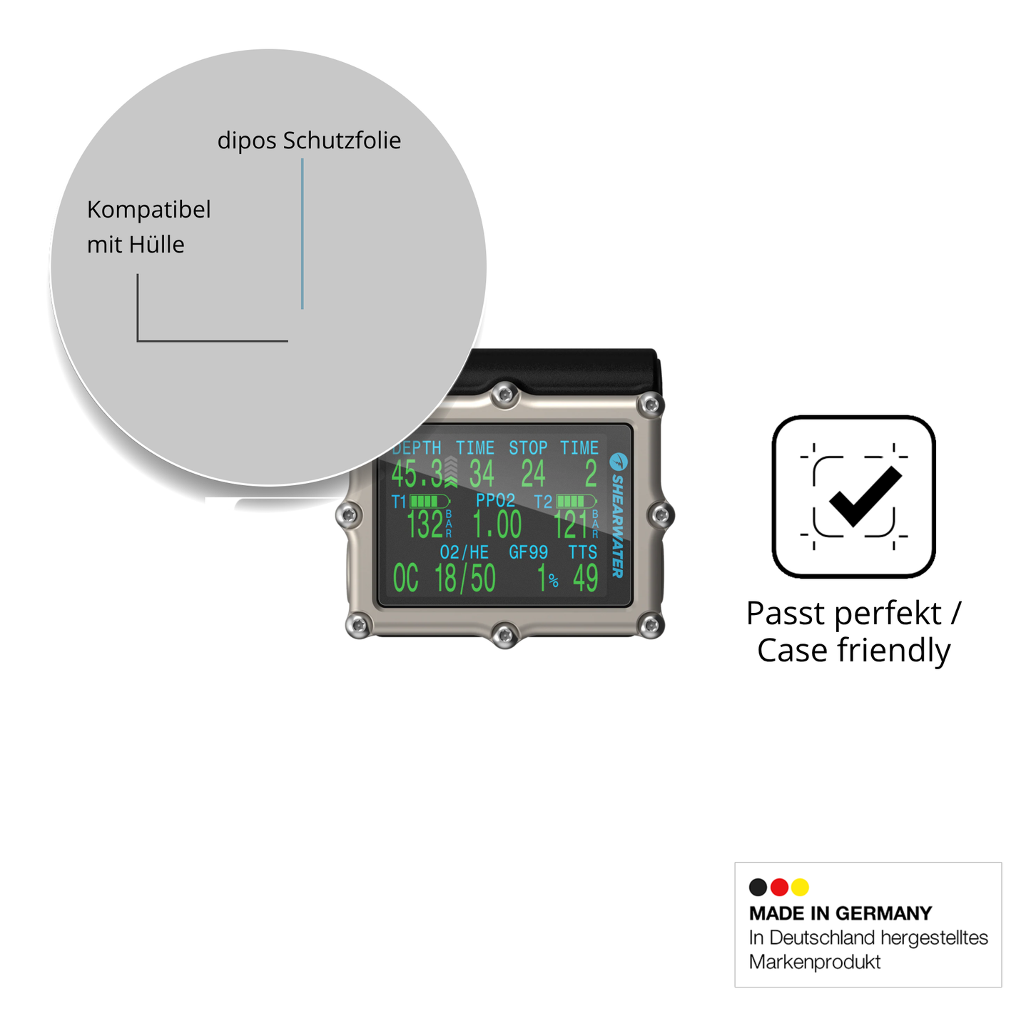 Schutzfolie mit optimaler Passform, zur Verwendung mit Hüllen geeignet