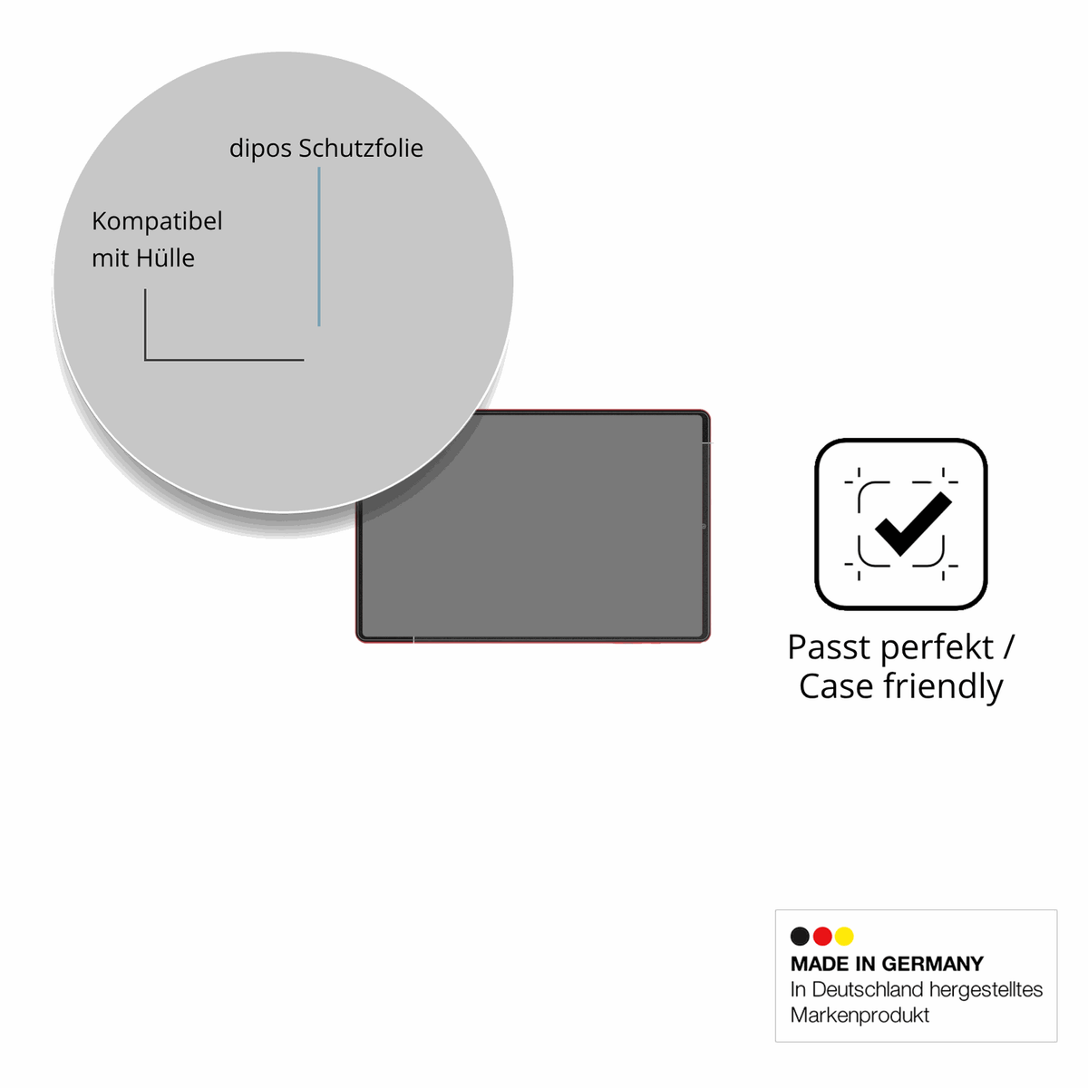 Schutzfolie mit optimaler Passform, zur Verwendung mit Hüllen geeignet