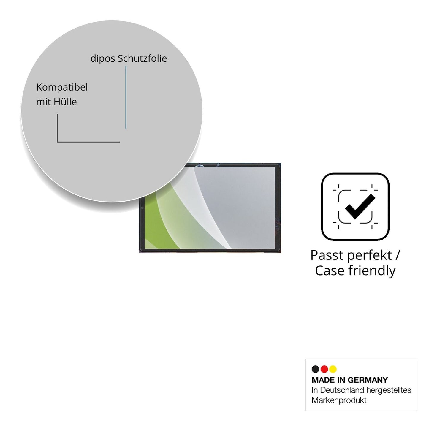 Schutzfolie mit optimaler Passform, zur Verwendung mit Hüllen geeignet