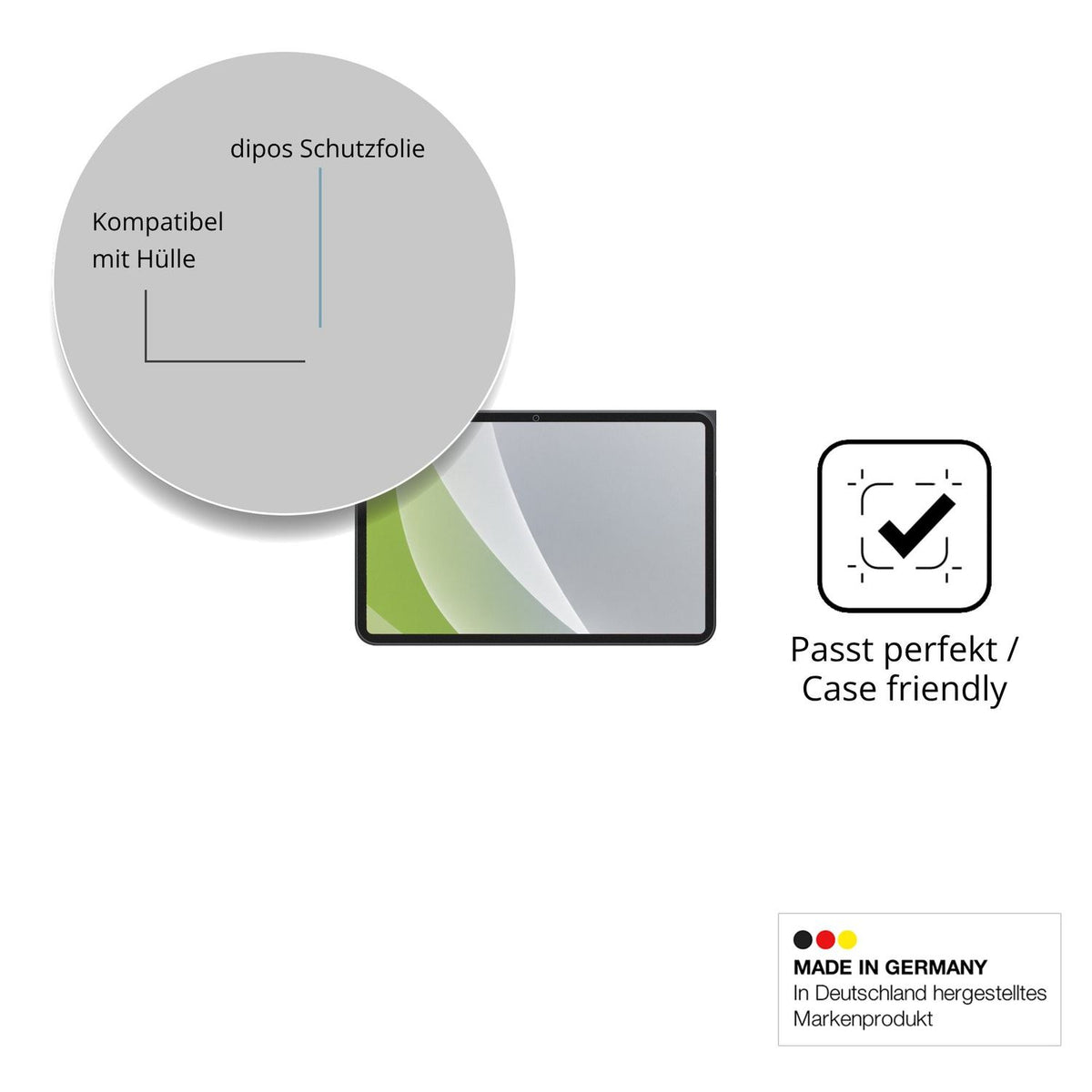 Schutzfolie mit optimaler Passform, zur Verwendung mit Hüllen geeignet