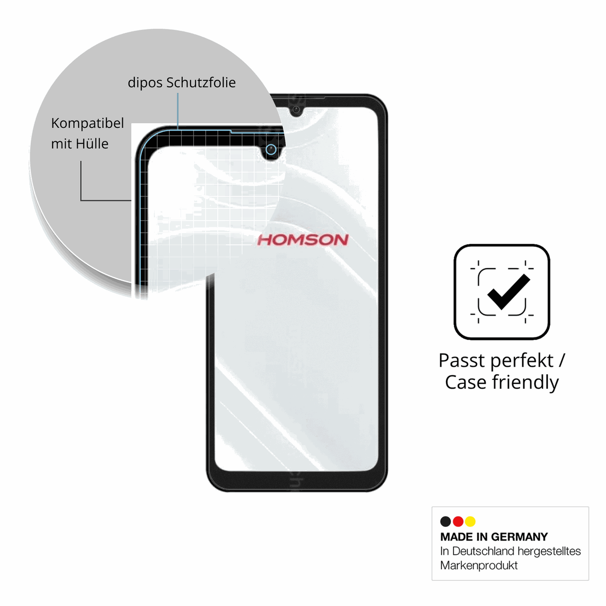 Schutzfolie mit optimaler Passform, zur Verwendung mit Hüllen geeignet