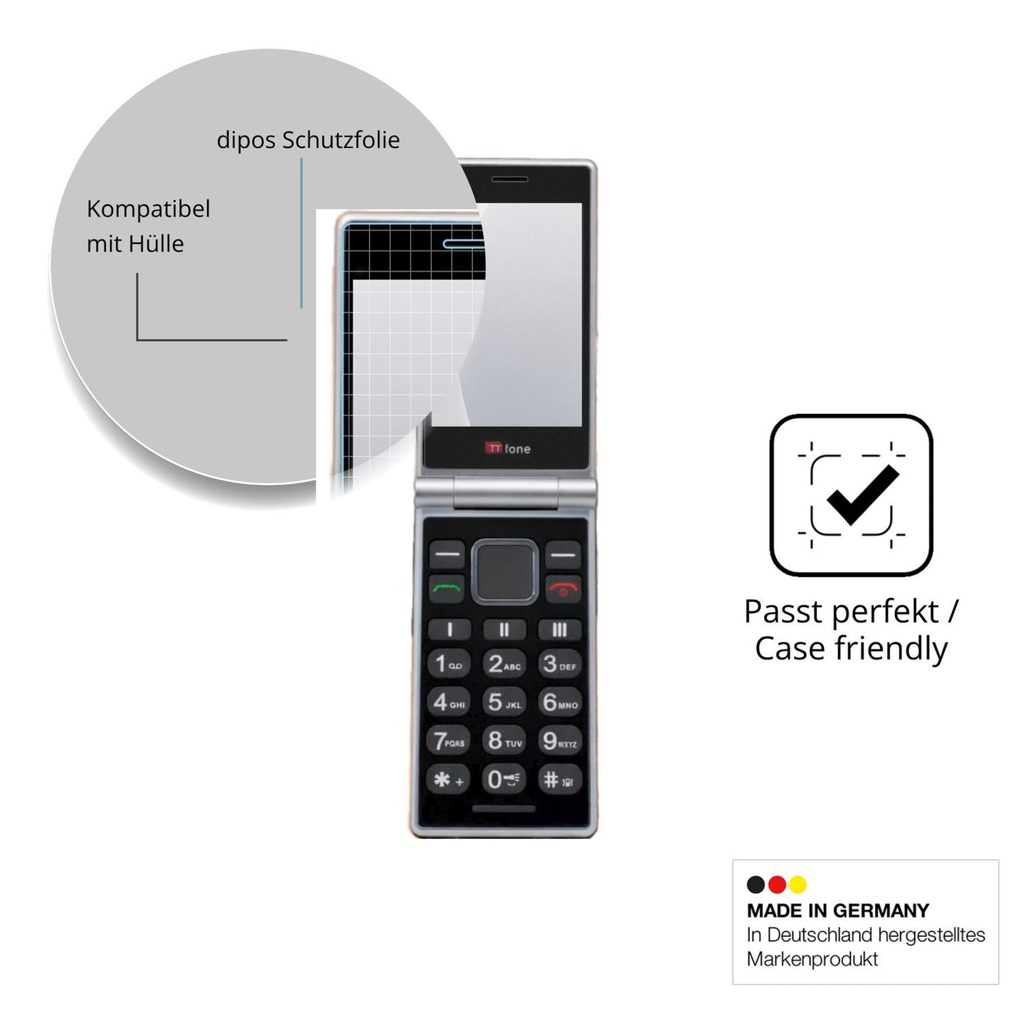 Schutzfolie mit optimaler Passform, zur Verwendung mit Hüllen geeignet