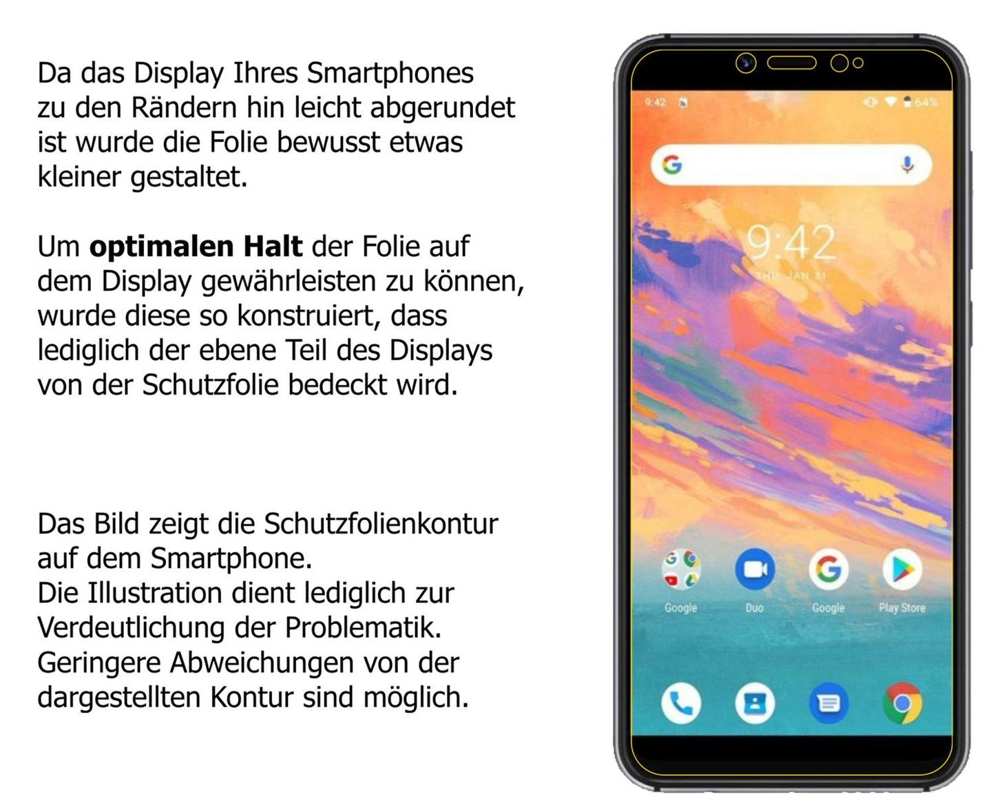 Schutzfolie mit optimaler Passform, zur Verwendung mit Hüllen geeignet