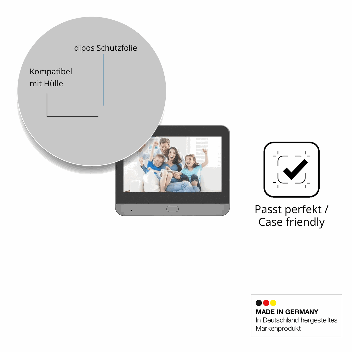 Schutzfolie mit optimaler Passform, zur Verwendung mit Hüllen geeignet