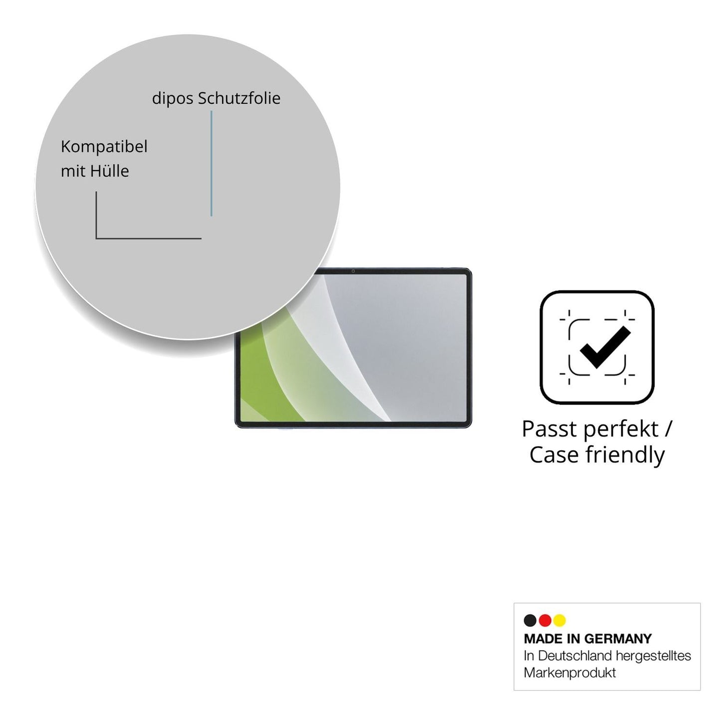 Schutzfolie mit optimaler Passform, zur Verwendung mit Hüllen geeignet
