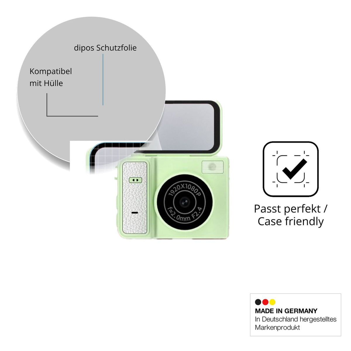 Schutzfolie mit optimaler Passform, zur Verwendung mit Hüllen geeignet