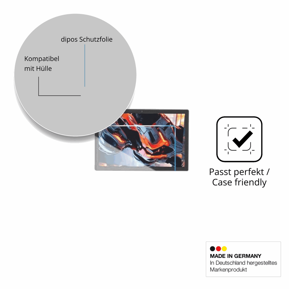 Schutzfolie mit optimaler Passform, zur Verwendung mit Hüllen geeignet
