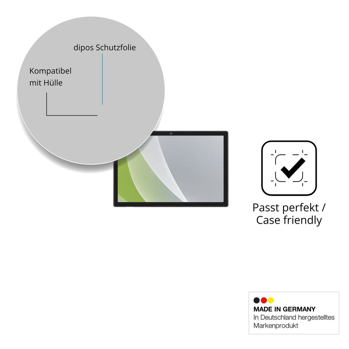 Schutzfolie mit optimaler Passform, zur Verwendung mit Hüllen geeignet