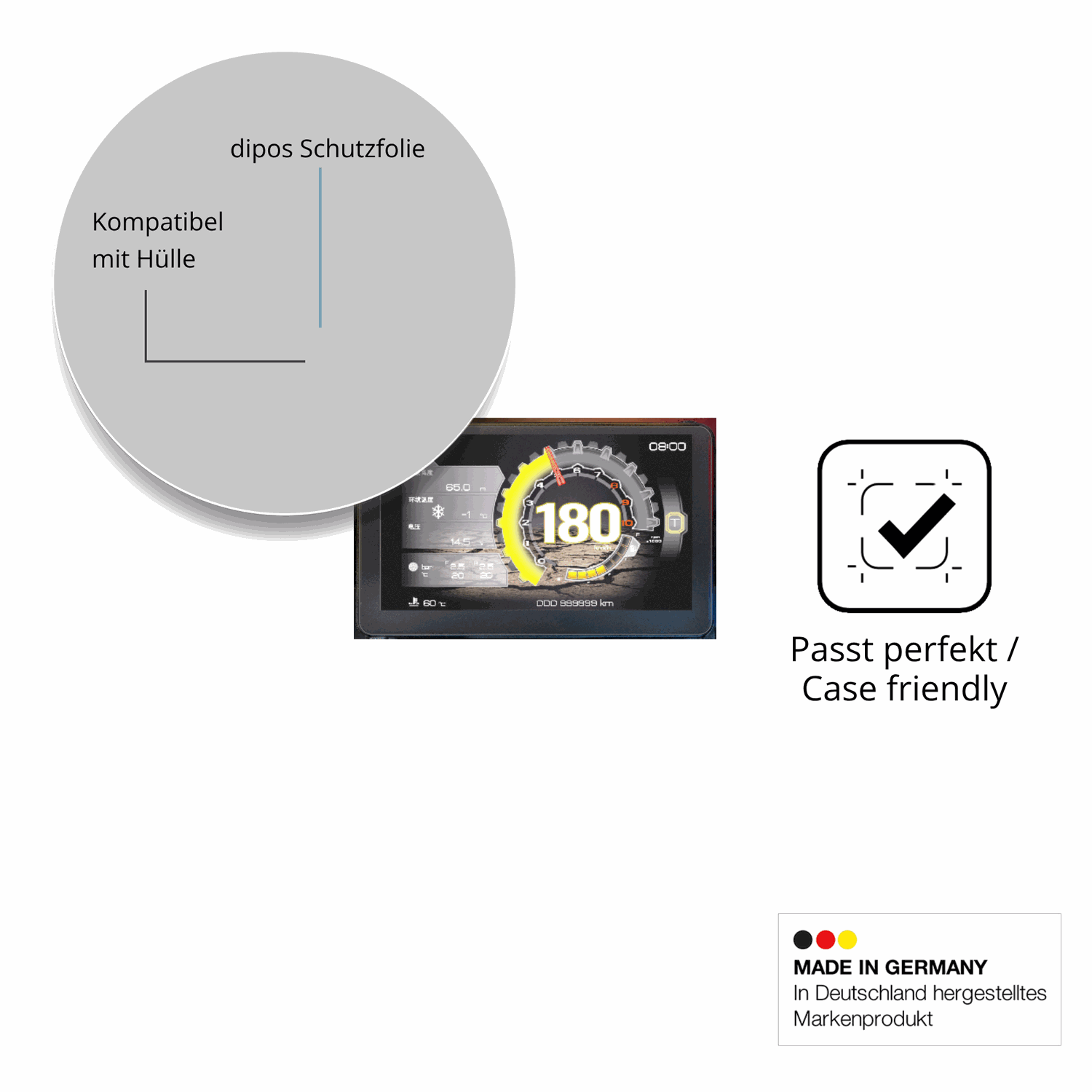 Schutzfolie mit optimaler Passform, zur Verwendung mit Hüllen geeignet