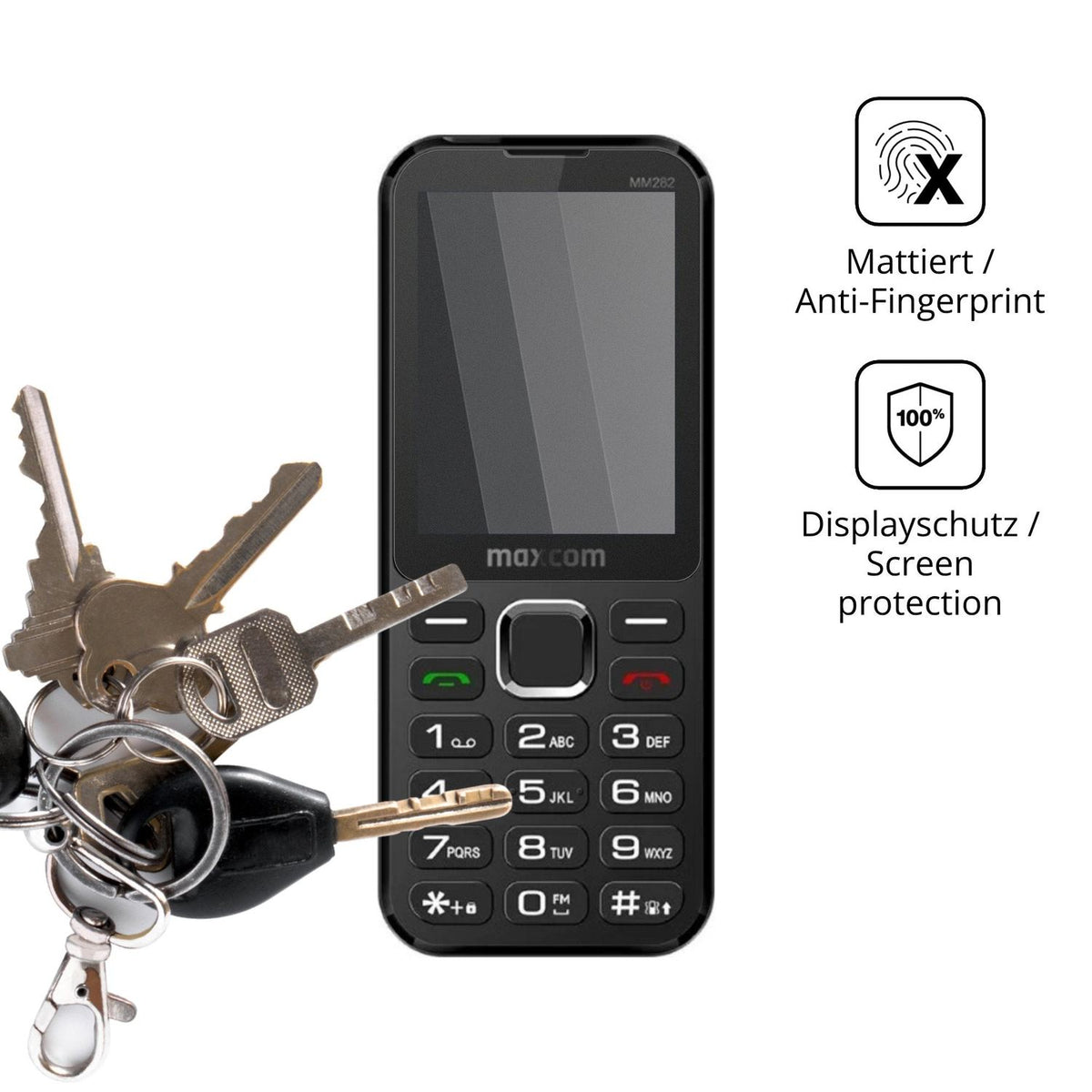 dipos Displayschutz für MaxCom Classic MM282 4G, mattierte Oberfläche, Blickschutzfilter und perfekter Passform