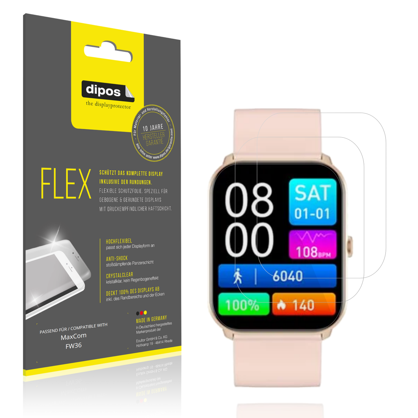 Klare Displayschutzfolie von dipos passend für MaxCom FW36, 100% Displayabdeckung und blasenfreie Montage