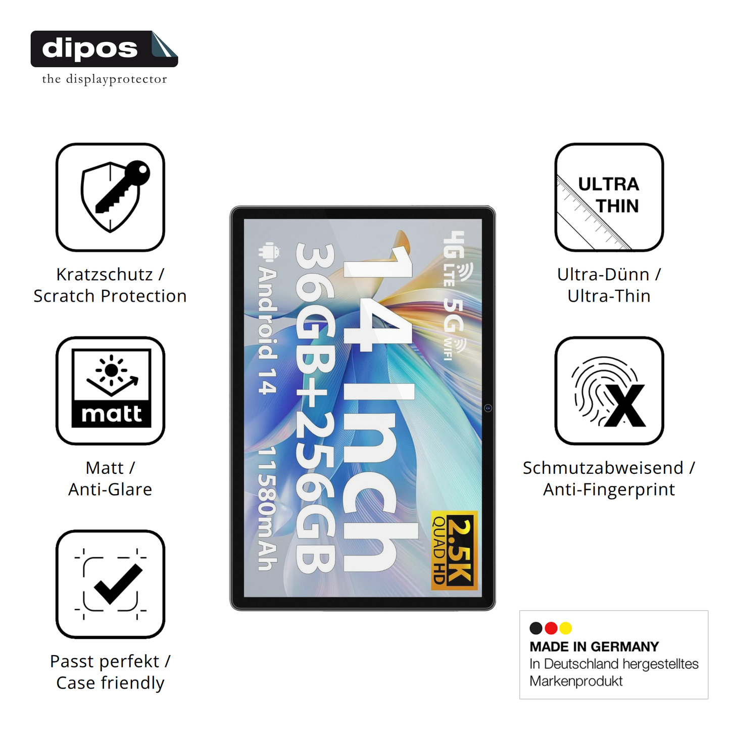 Displayschutz hergestellt in Deutschland, höchste Qualität made in Germany