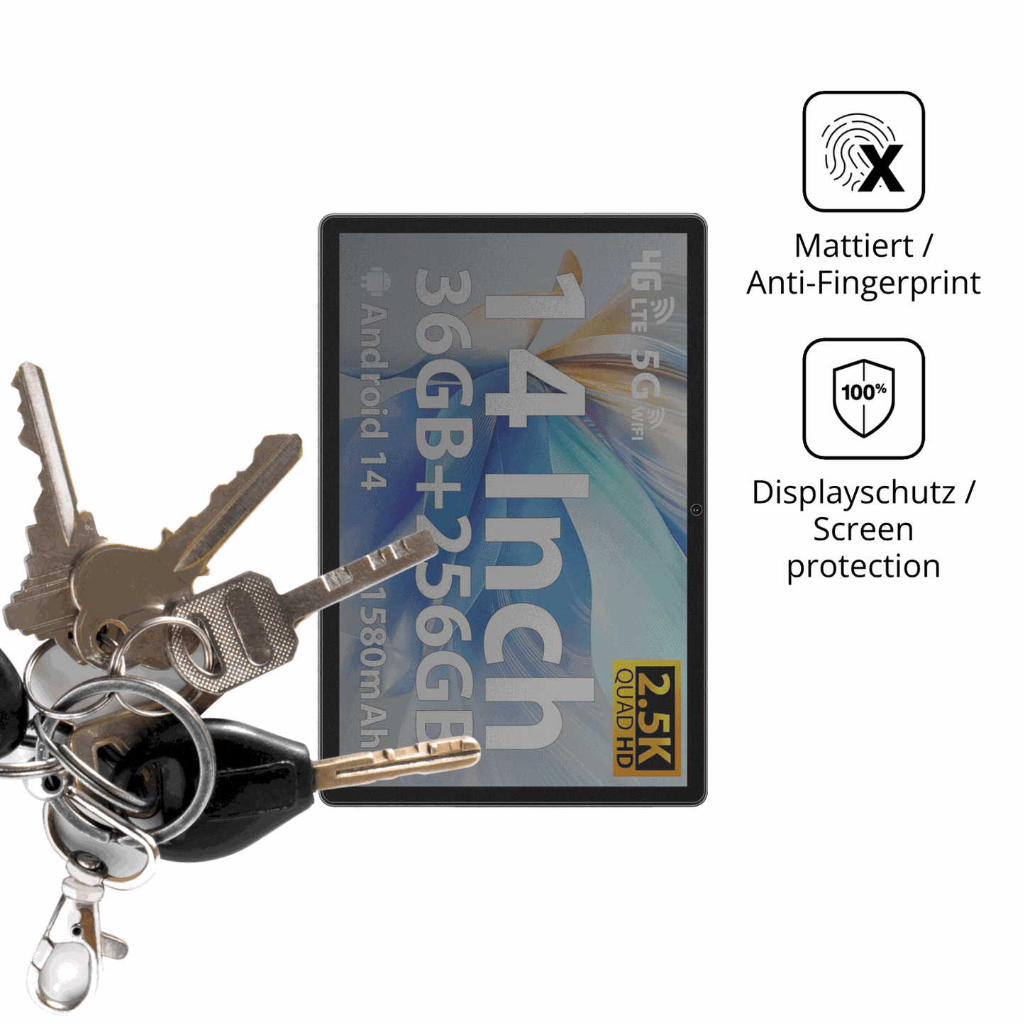 dipos Displayschutz für MAXLEGEN Tablet 14 Zoll, mattierte Oberfläche, Blickschutzfilter und perfekter Passform