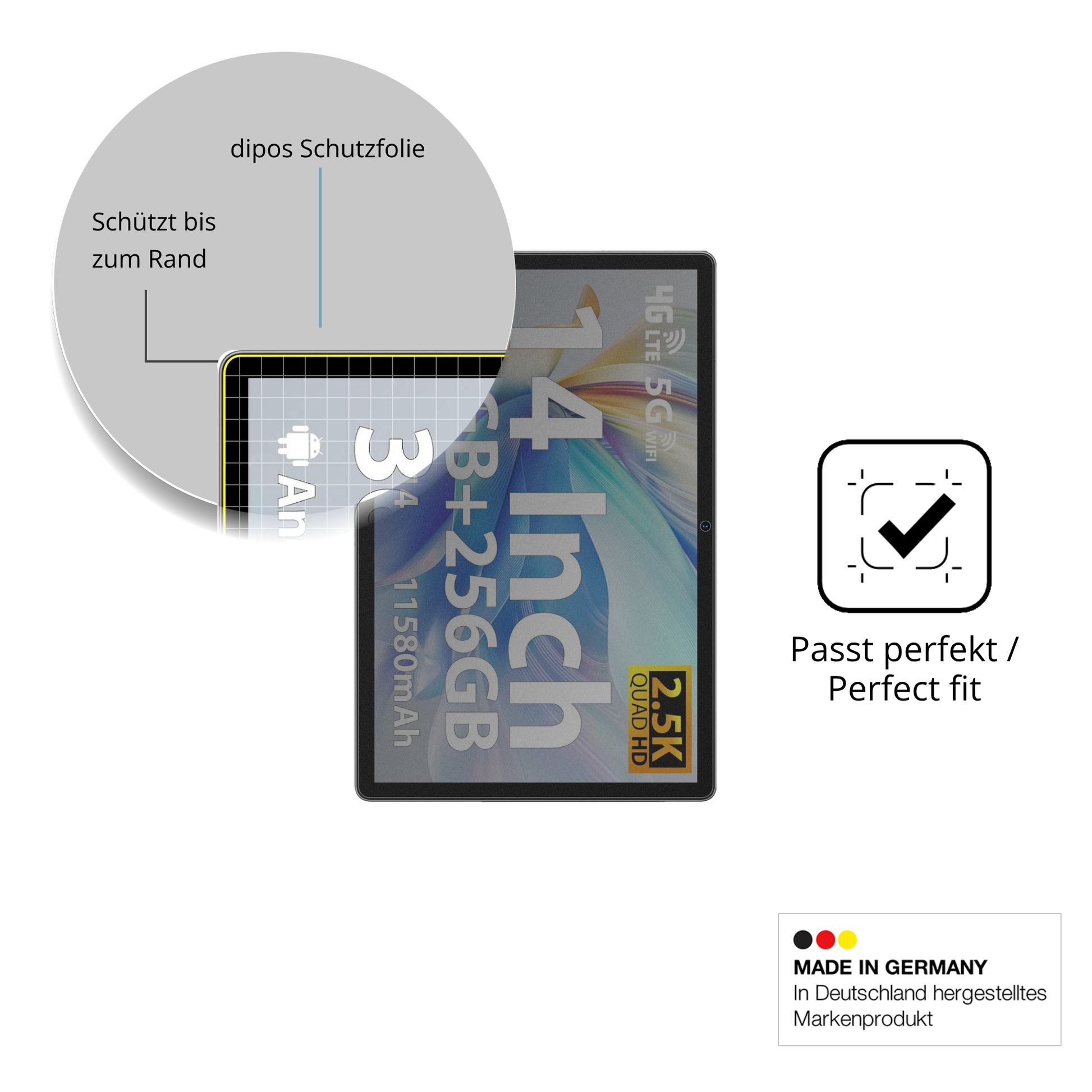 Schutz gegen Kratzer auf dem MAXLEGEN Tablet 14 Zoll Glas durch Schlüssel oder Ähnliches