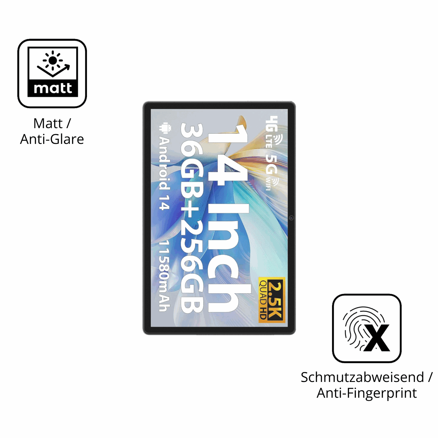 9H Hartbeschichtete, flexible Folie passend zugeschnitten für MAXLEGEN Tablet 14 Zoll