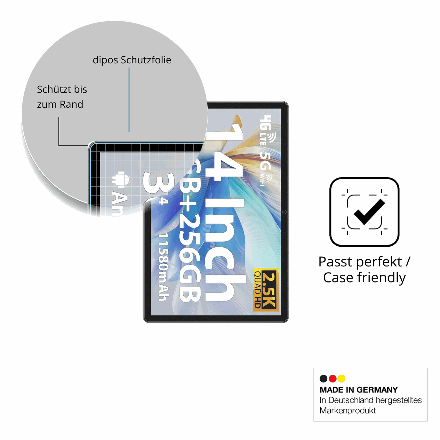 Schutzglasfolie mit optimaler Passform, zur Verwendung mit Hüllen geeignet