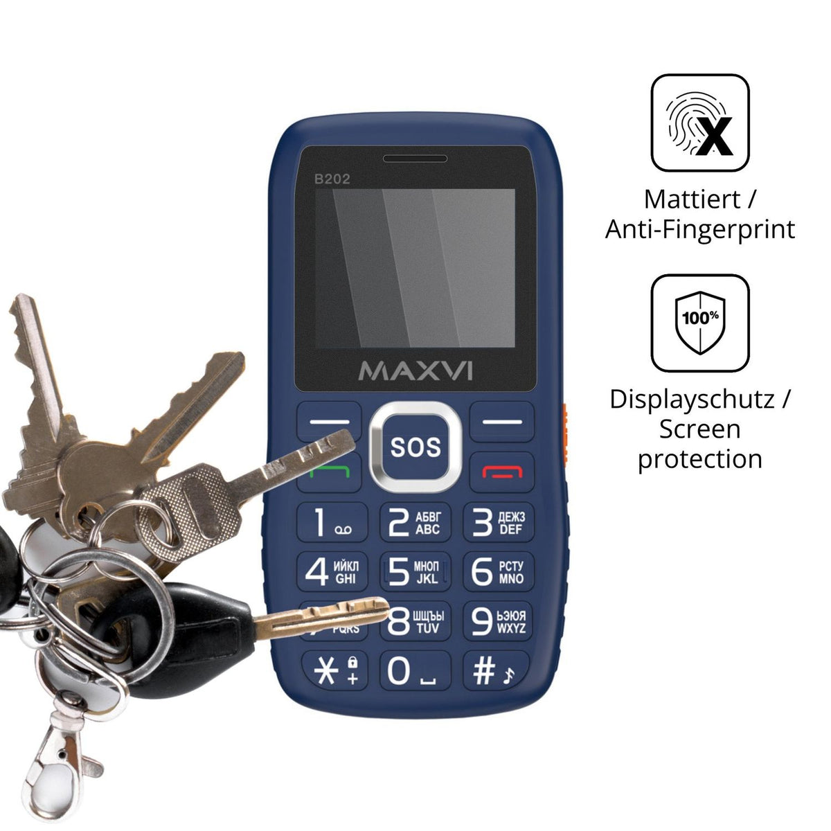 dipos Displayschutz für Maxvi B202, mattierte Oberfläche, Blickschutzfilter und perfekter Passform