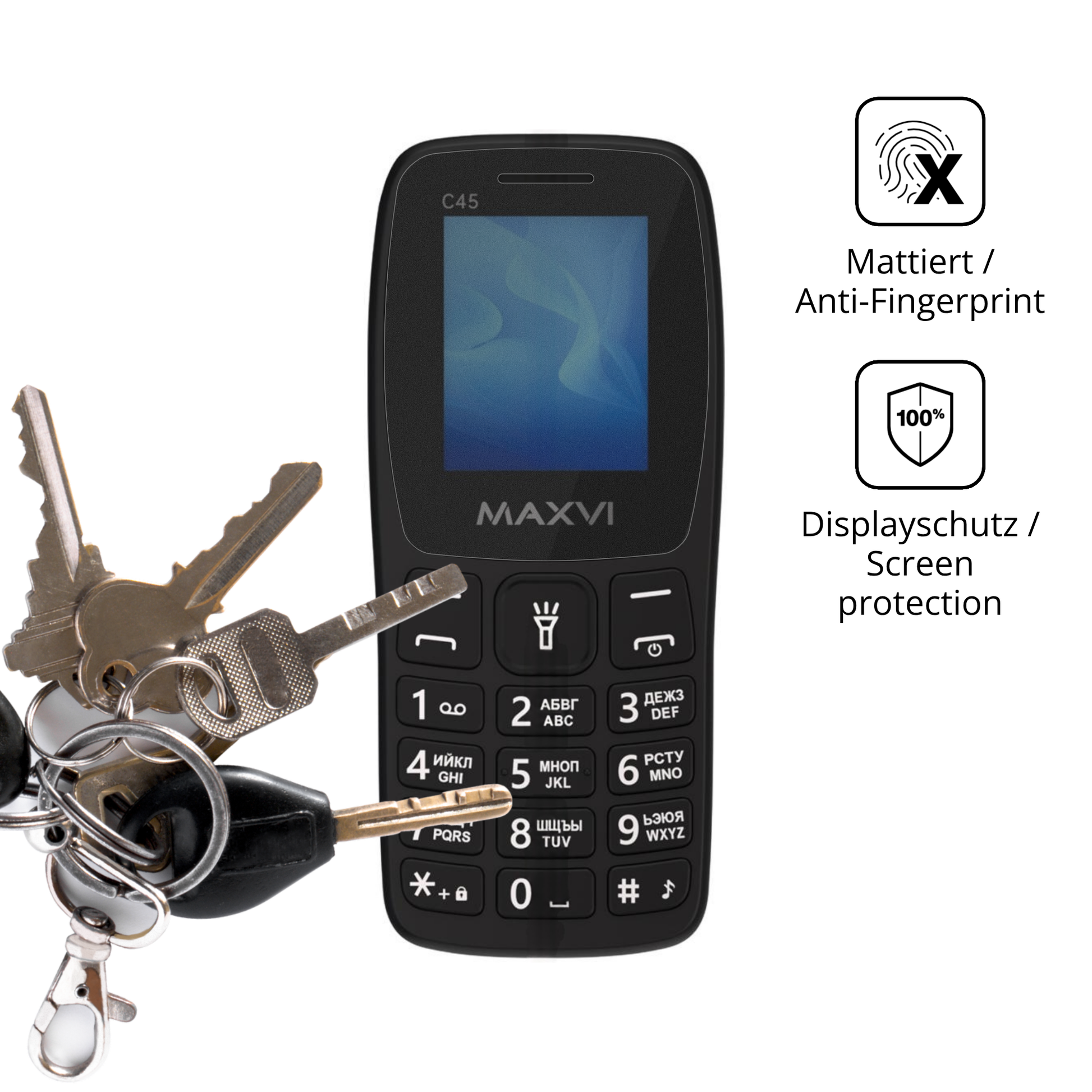 dipos Displayschutz für Maxvi C45, mattierte Oberfläche, Blickschutzfilter und perfekter Passform