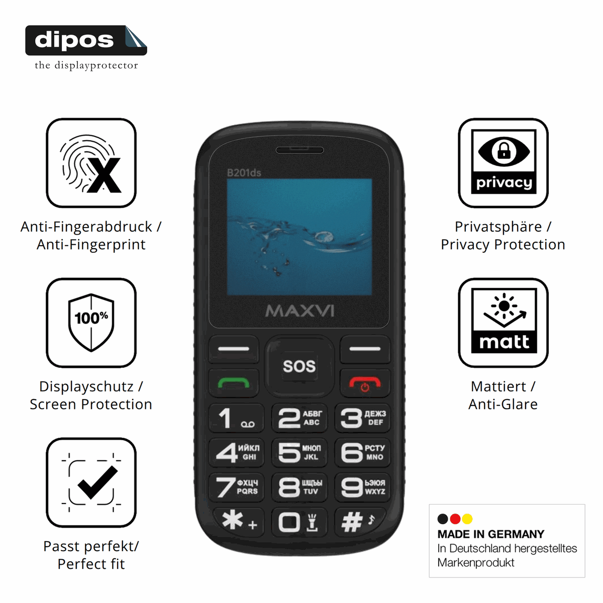 Screen Protector for Maxvi B201ds Privacy Filter 4-Way Protection dipos