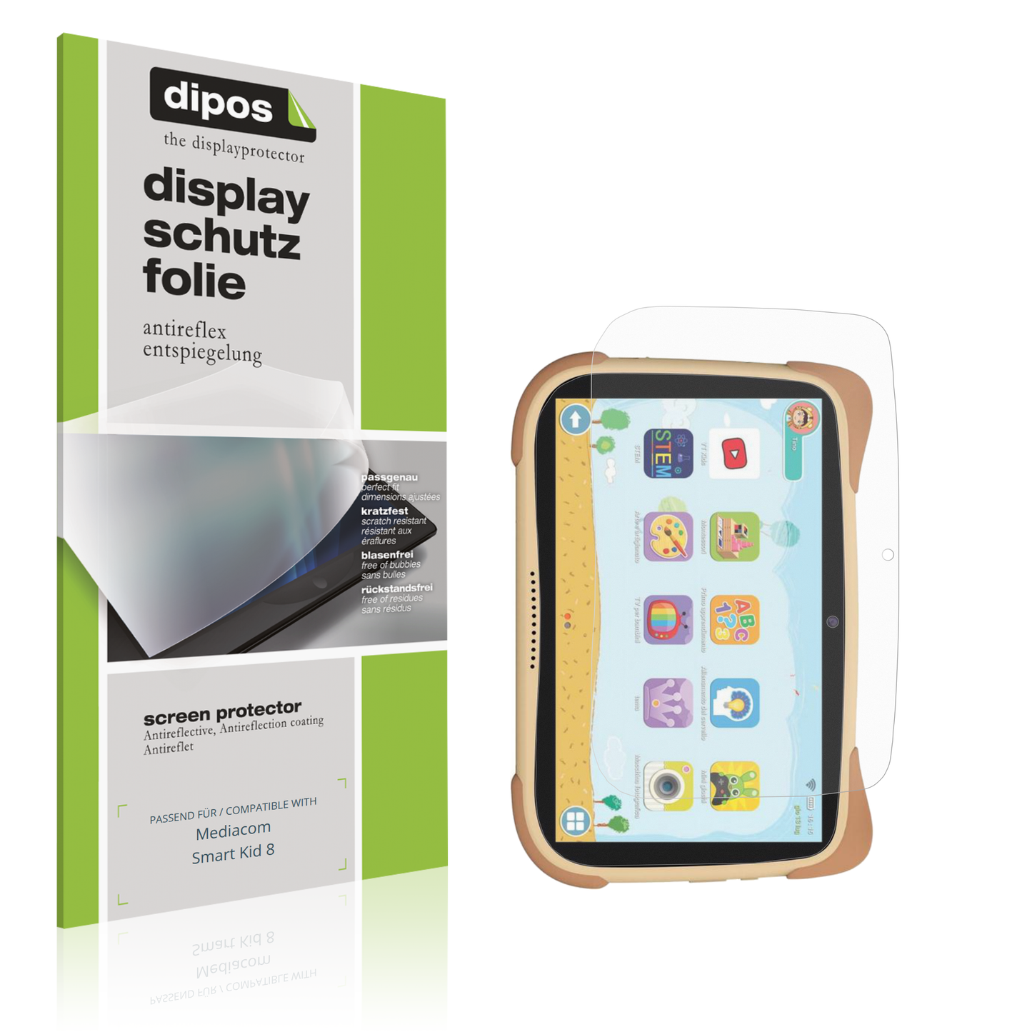 Matte Displayschutzfolie von dipos passend für Mediacom Smart Kid 8, präziser Zuschnitt und blasenfrei montiert