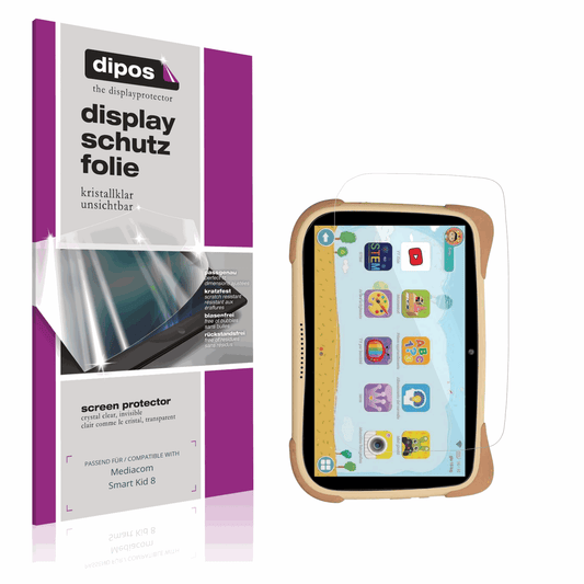 Klare Displayschutzfolie von dipos passend für Mediacom Smart Kid 8, präziser Zuschnitt und blasenfrei montiert