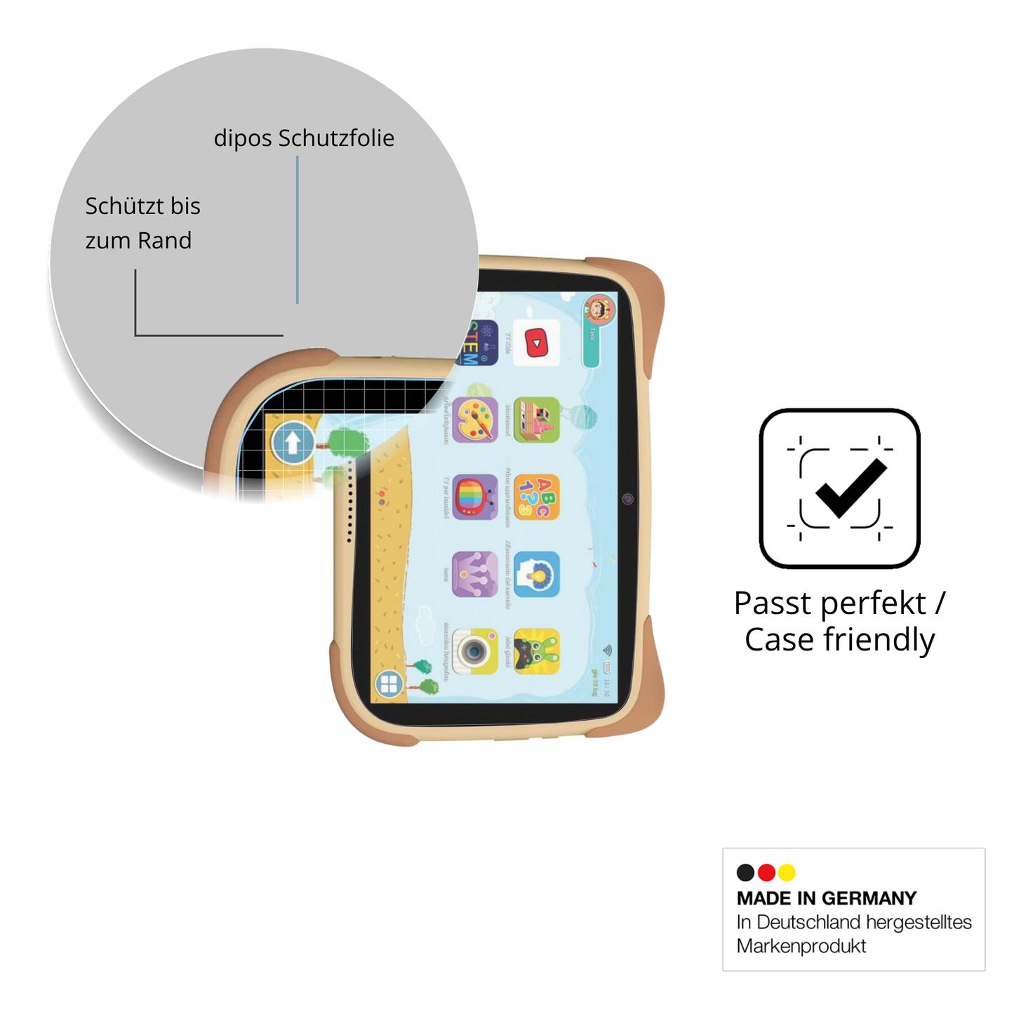 Schutzglasfolie mit optimaler Passform, zur Verwendung mit Hüllen geeignet