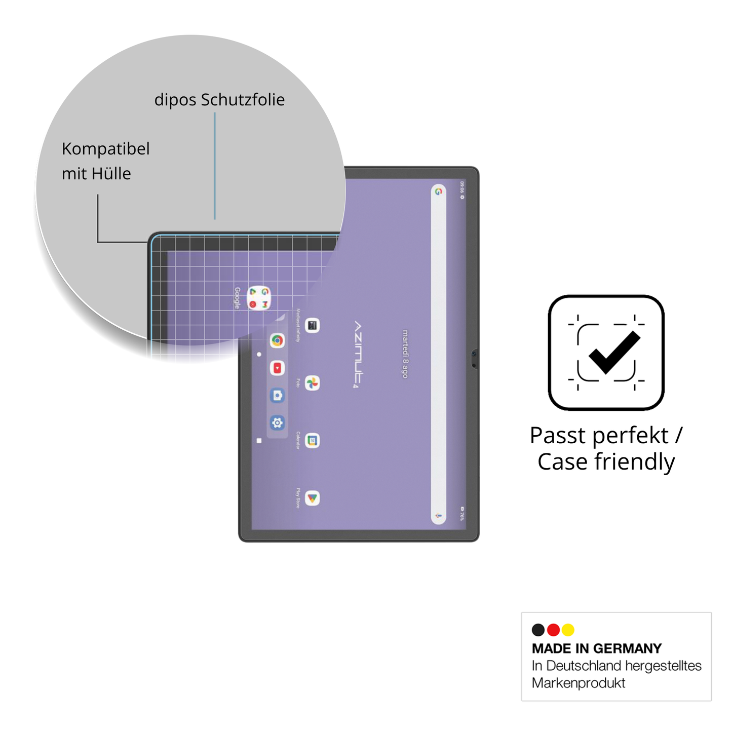 Schutzfolie mit optimaler Passform, zur Verwendung mit Hüllen geeignet
