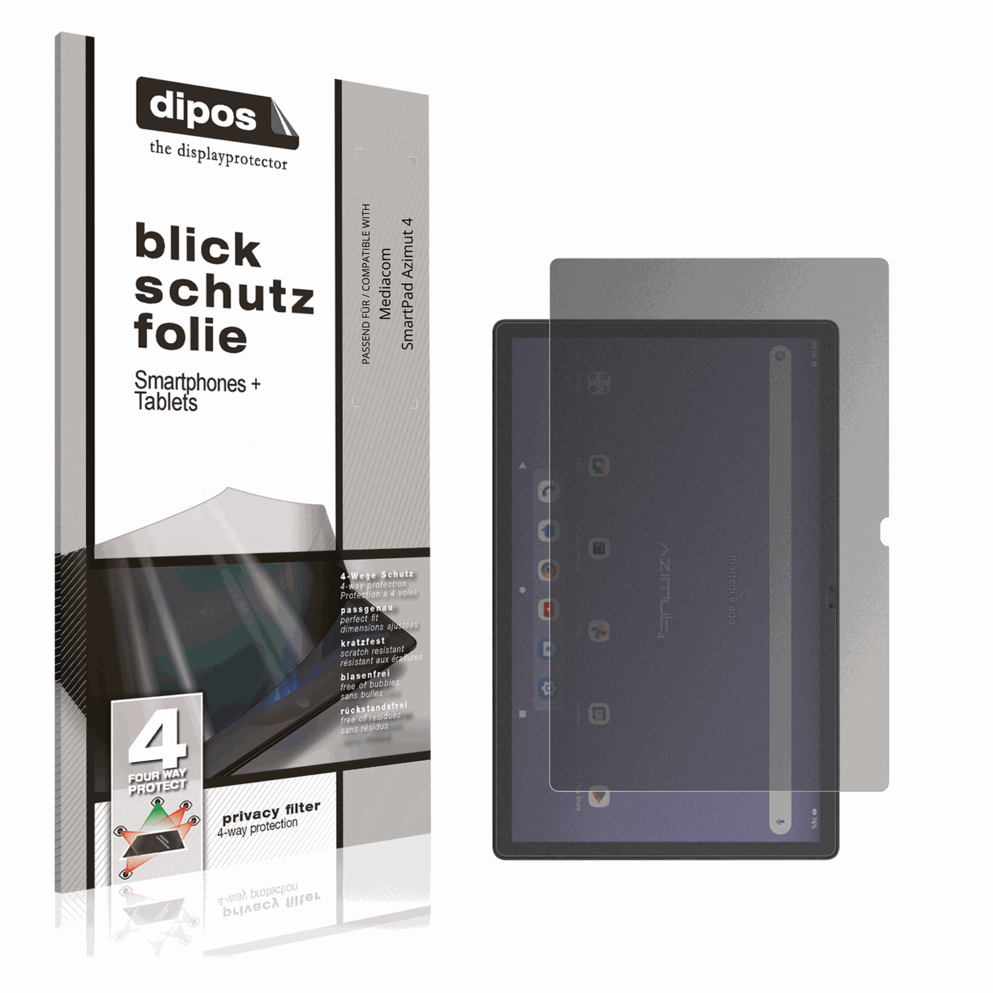 Blickschutzfolie von dipos passend für Mediacom SmartPad Azimut 4, präziser Zuschnitt und blasenfrei montiert