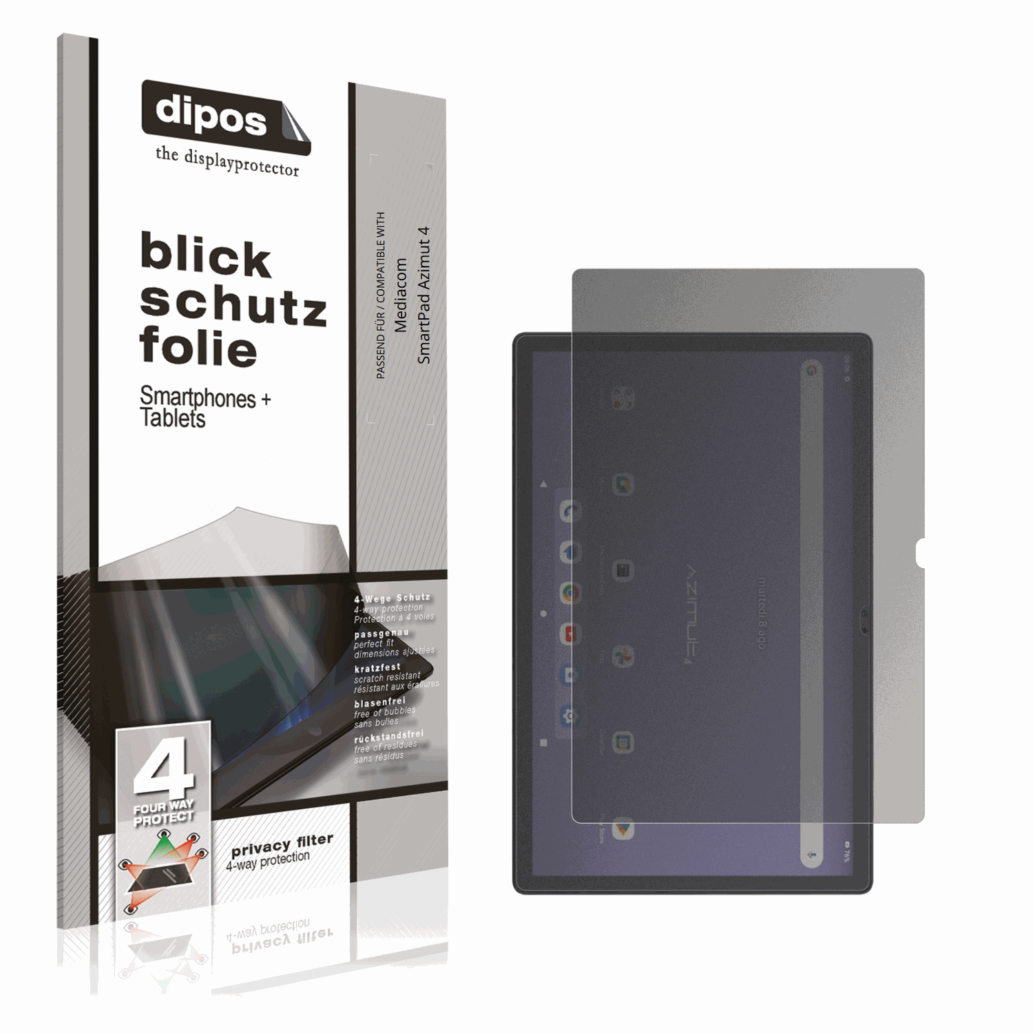 Blickschutzfolie von dipos passend für Mediacom SmartPad Azimut 4, präziser Zuschnitt und blasenfrei montiert