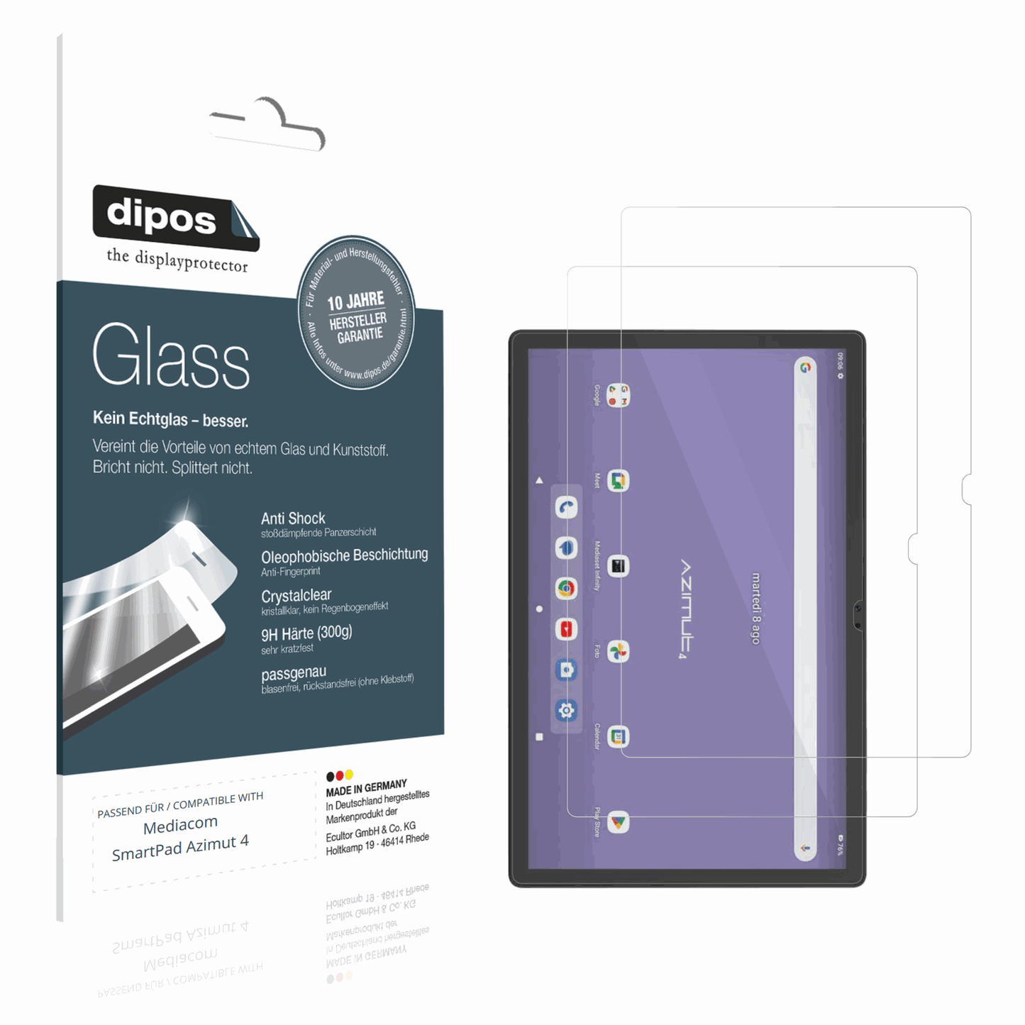 Klare Displayschutzfolie von dipos passend für Mediacom SmartPad Azimut 4, 9H kratzfest und blasenfrei montiert