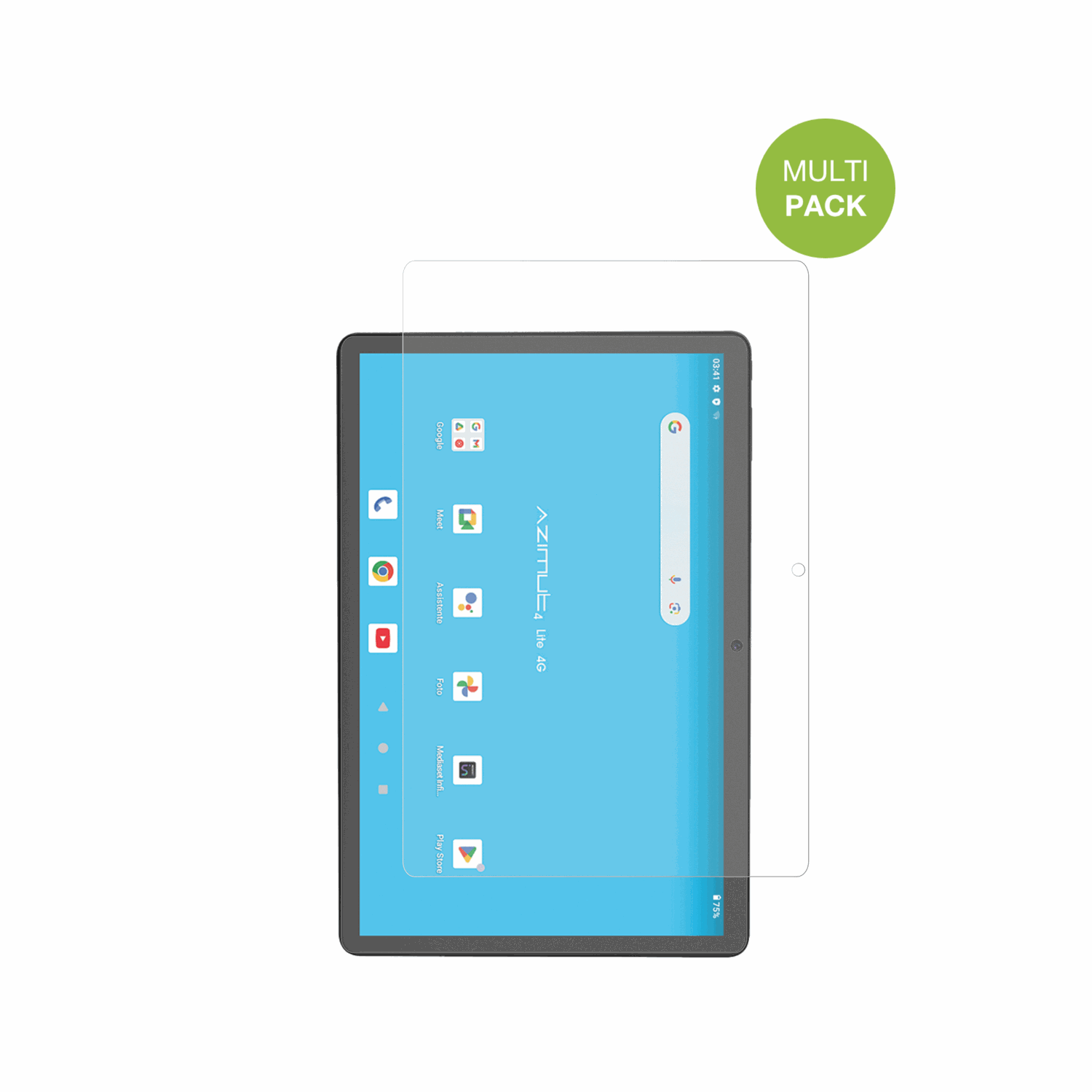 MediacomSmartPad Azimut 4 Lite mit aufgebrachter dipos Displayschutzfolie, die lästige Fingerabdrücke minimiert