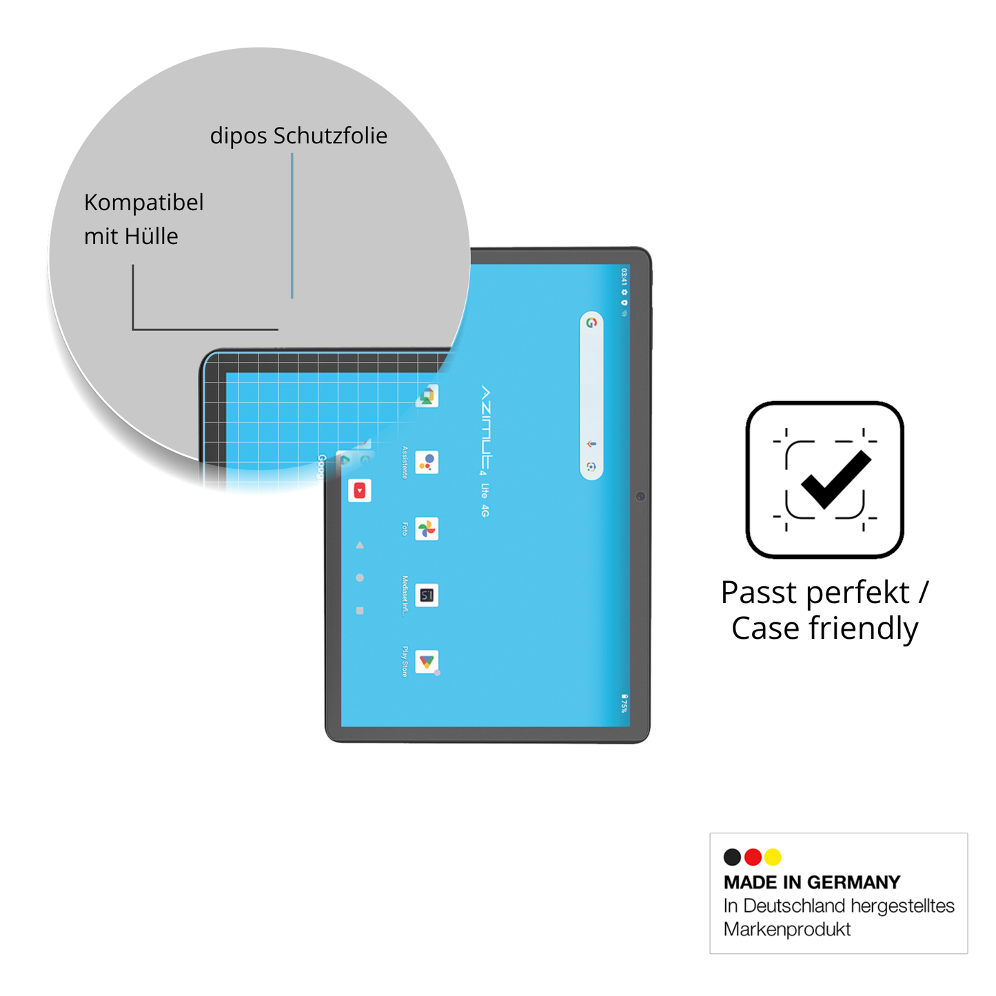 Schutzfolie mit optimaler Passform, zur Verwendung mit Hüllen geeignet