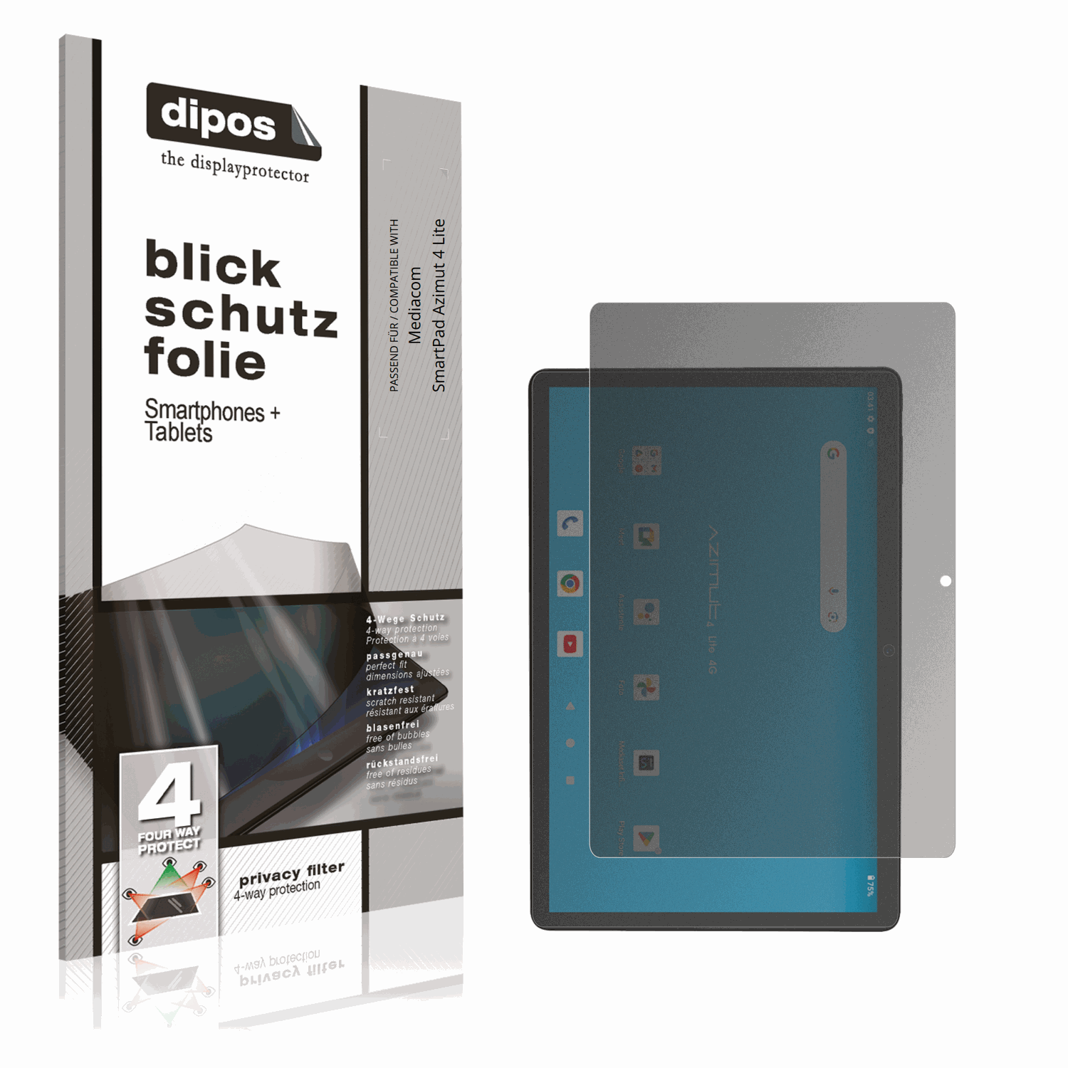 Blickschutzfolie von dipos passend für Mediacom SmartPad Azimut 4 Lite, präziser Zuschnitt und blasenfrei montiert