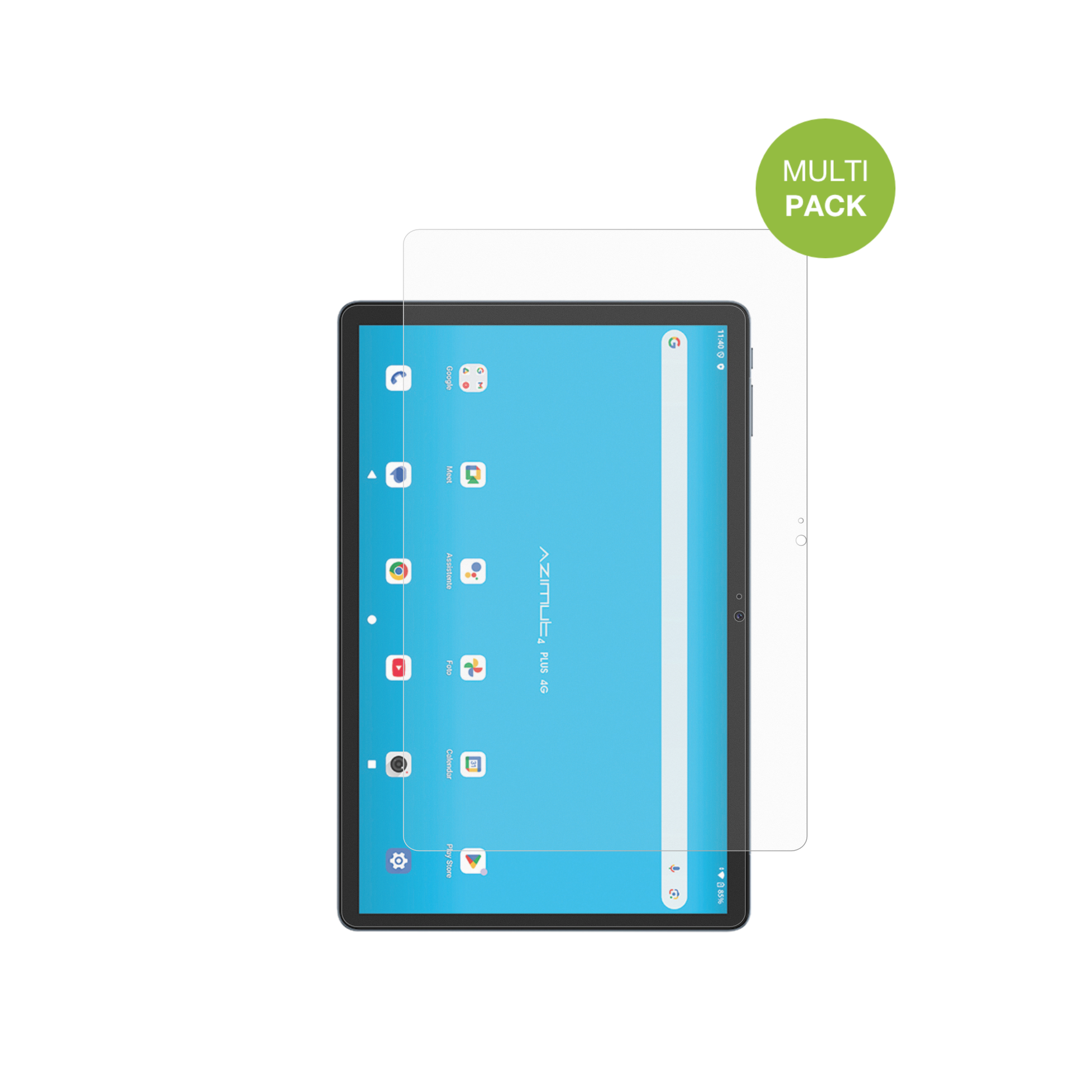 MediacomSmartPad Azimut 4 Plus mit aufgebrachter dipos Displayschutzfolie, die lästige Fingerabdrücke minimiert