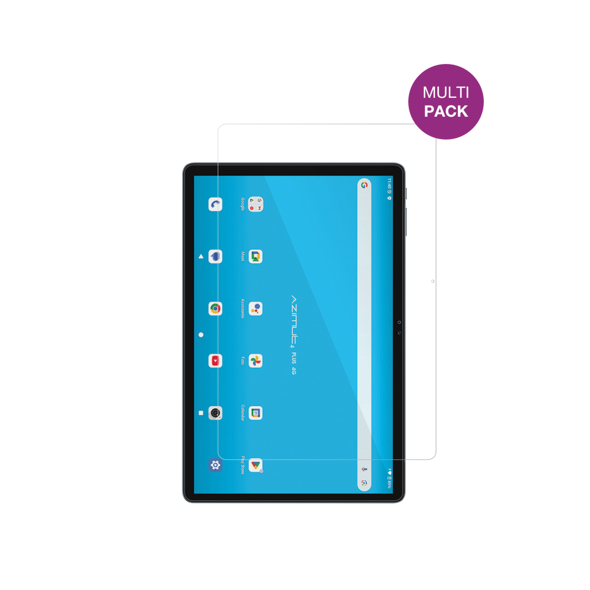 MediacomSmartPad Azimut 4 Plus mit aufgebrachter dipos Displayschutzfolie, glasklare Darstellung ohne Einschränkungen