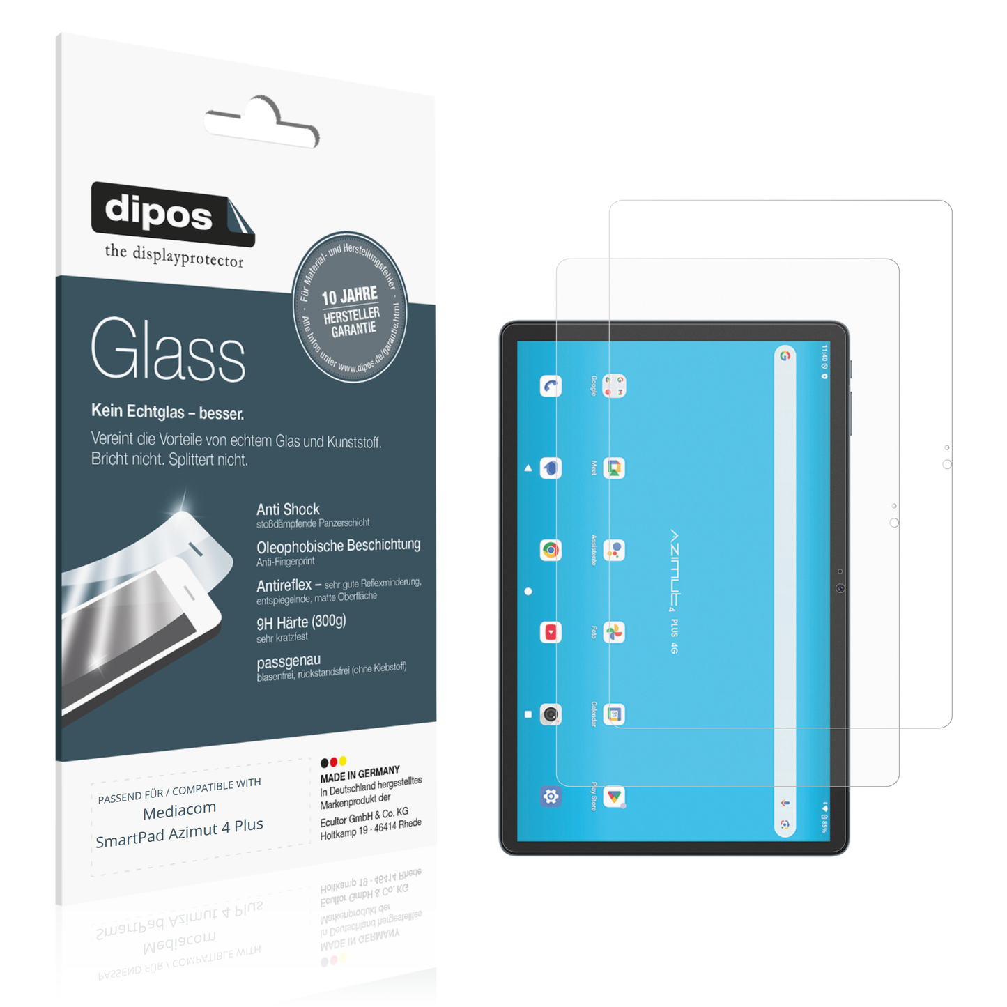 Matte Displayschutzfolie von dipos passend für Mediacom SmartPad Azimut 4 Plus, 9H kratzfest und blasenfrei montiert